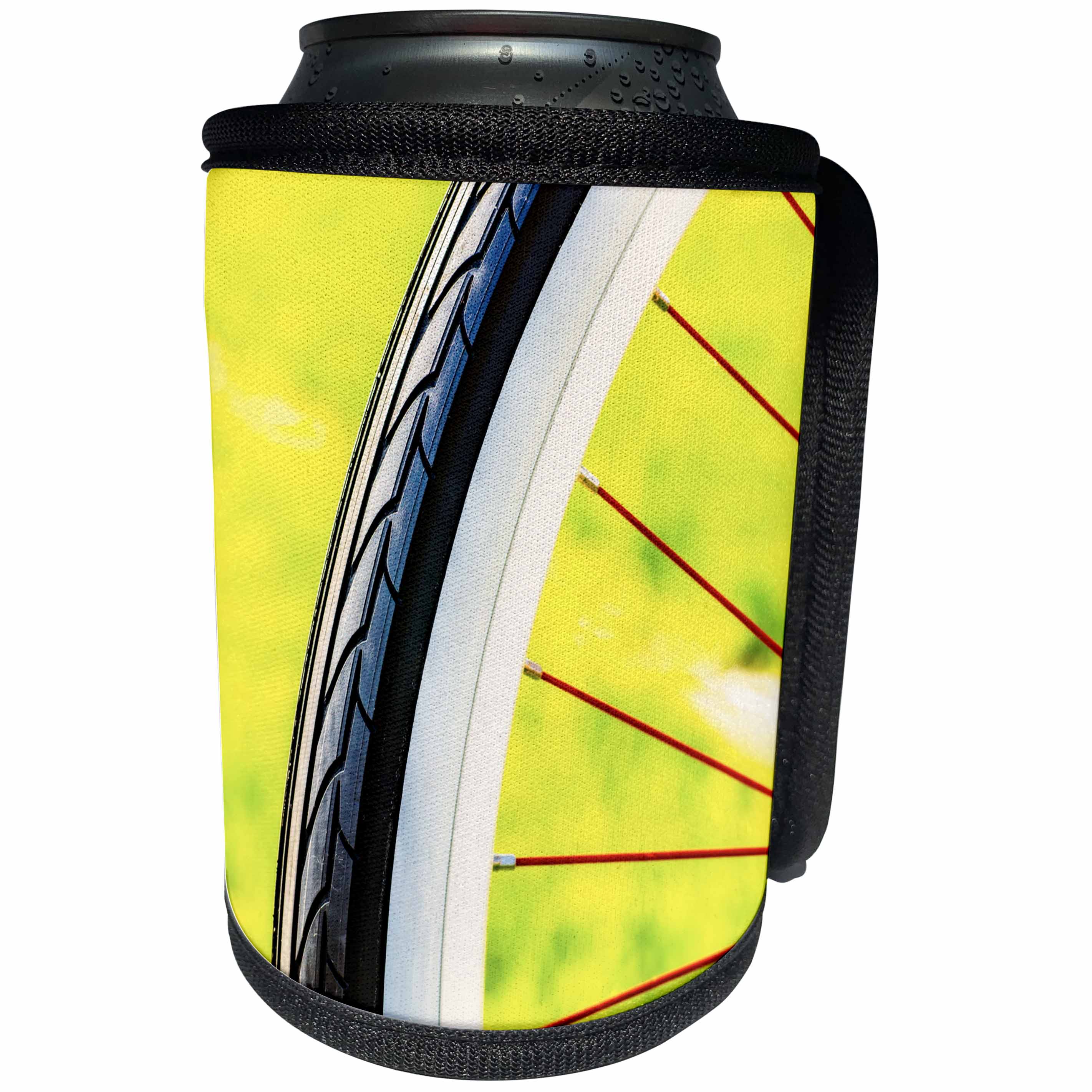3dRose Alexis Photography - Transport Bike - Part of a bicycle wheel with black tire. Summer season begins - Can Cooler Bottle Wrap (cc_265673)