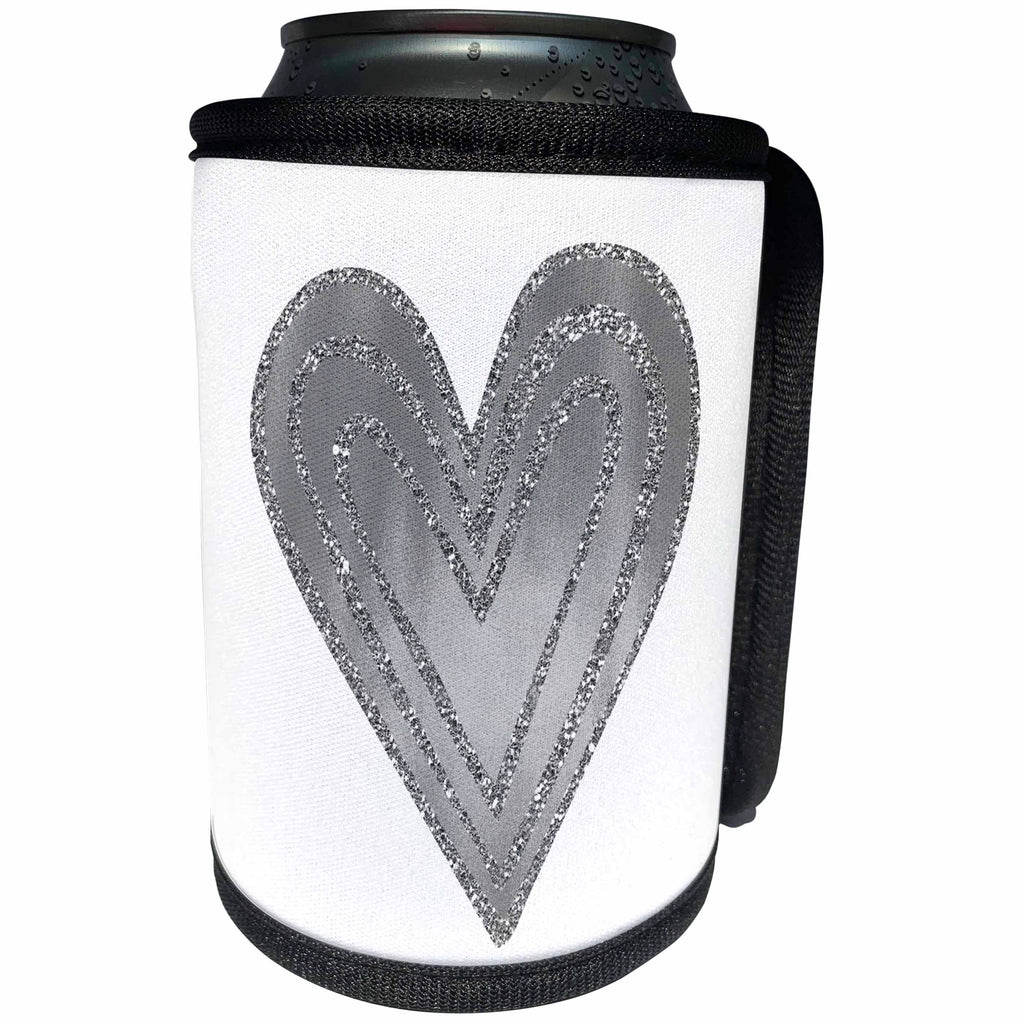 3dRose PS Chic - Silver Glam Heart - Can Cooler Bottle Wrap (cc_265681)