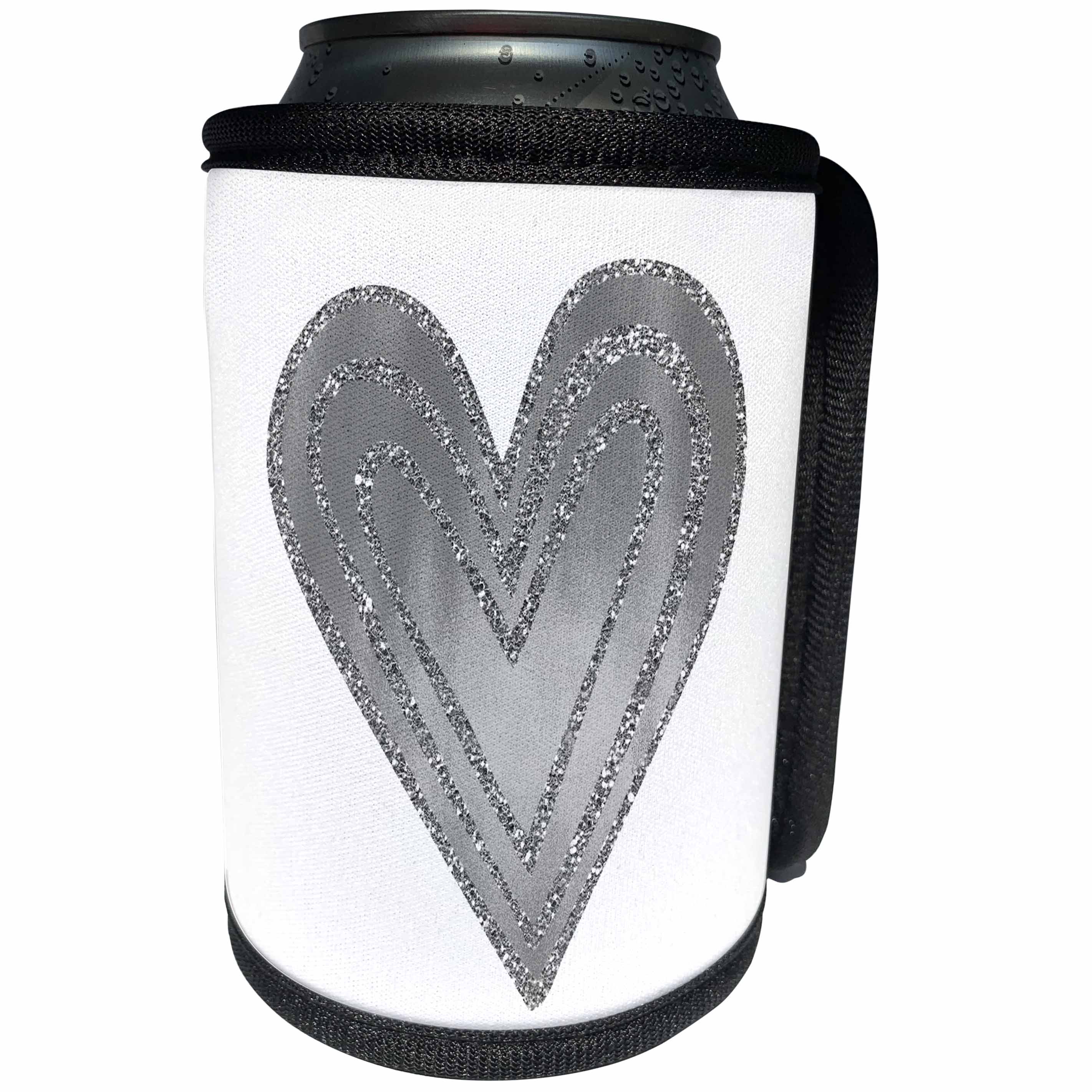 3dRose PS Chic - Silver Glam Heart - Can Cooler Bottle Wrap (cc_265681)