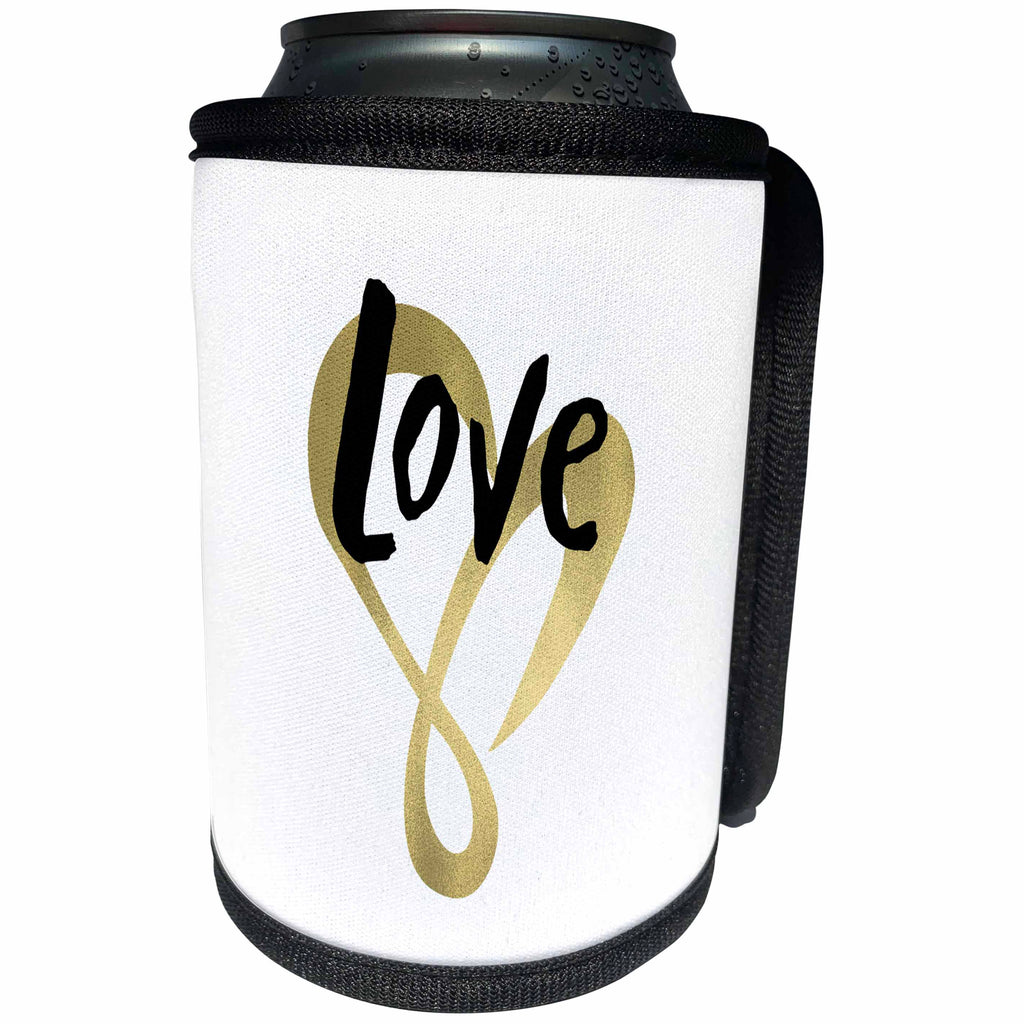 3dRose PS Chic - Gold Love Heart - Can Cooler Bottle Wrap (cc_265682)