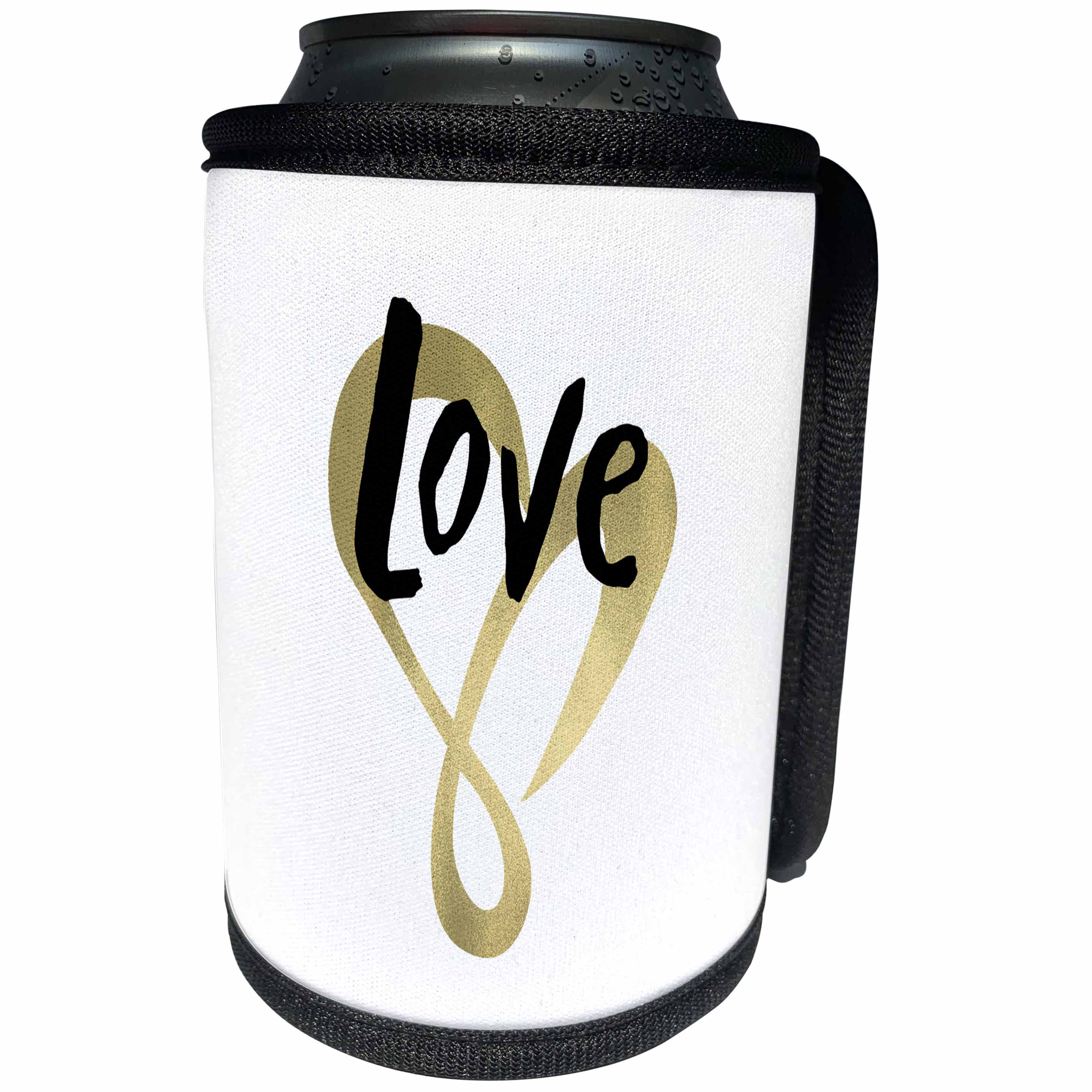 3dRose PS Chic - Gold Love Heart - Can Cooler Bottle Wrap (cc_265682)