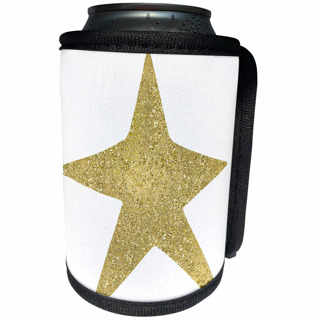 3dRose Poppy Field in Argenteuil - Gold Sparkle Star - Can Cooler Bottle Wrap (cc_265690)