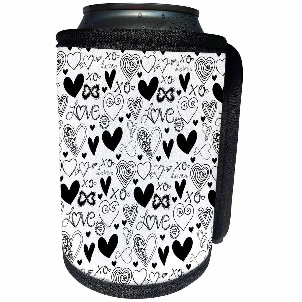 3dRose PS Chic - Black Hearts Collage - Can Cooler Bottle Wrap (cc_265695)