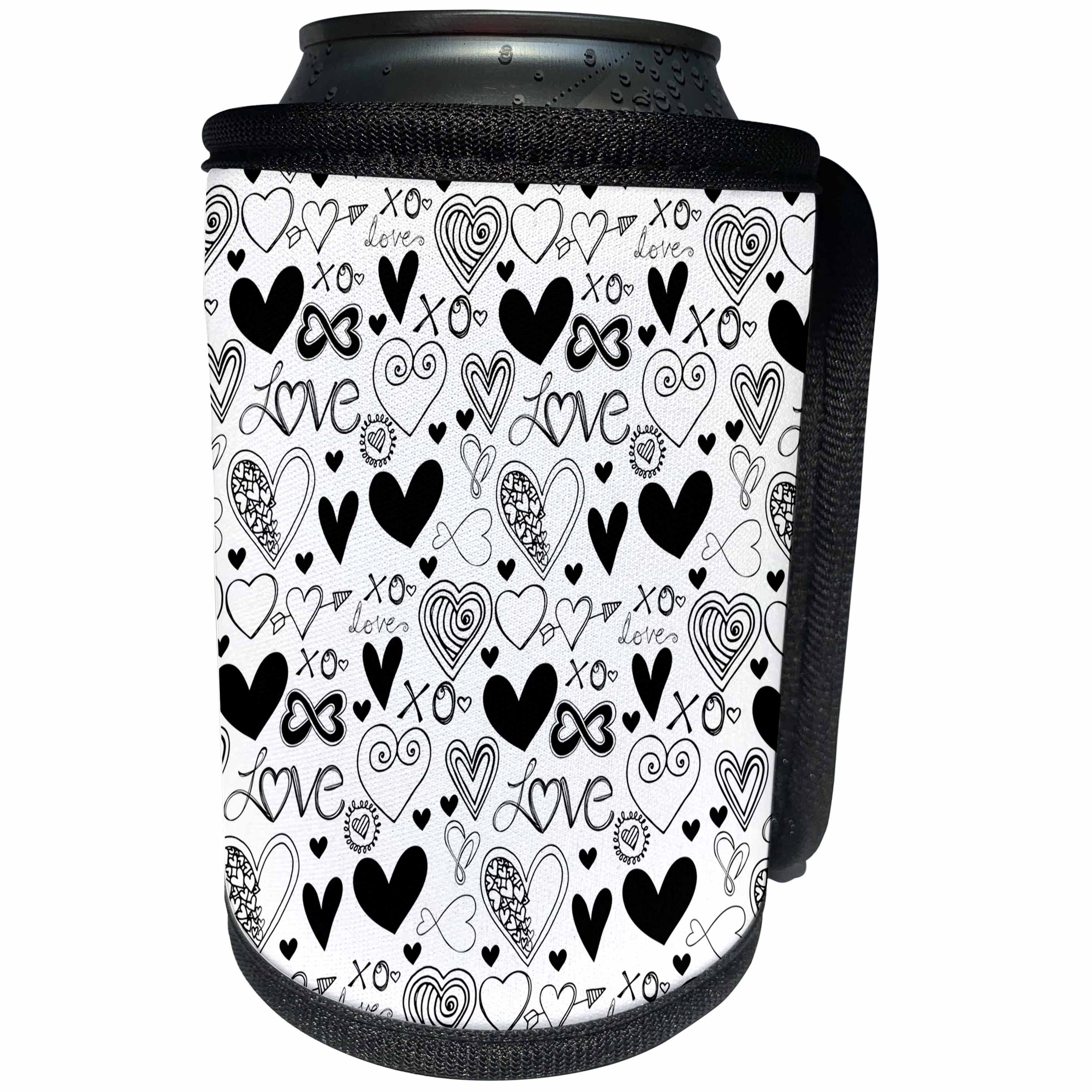3dRose PS Chic - Black Hearts Collage - Can Cooler Bottle Wrap (cc_265695)