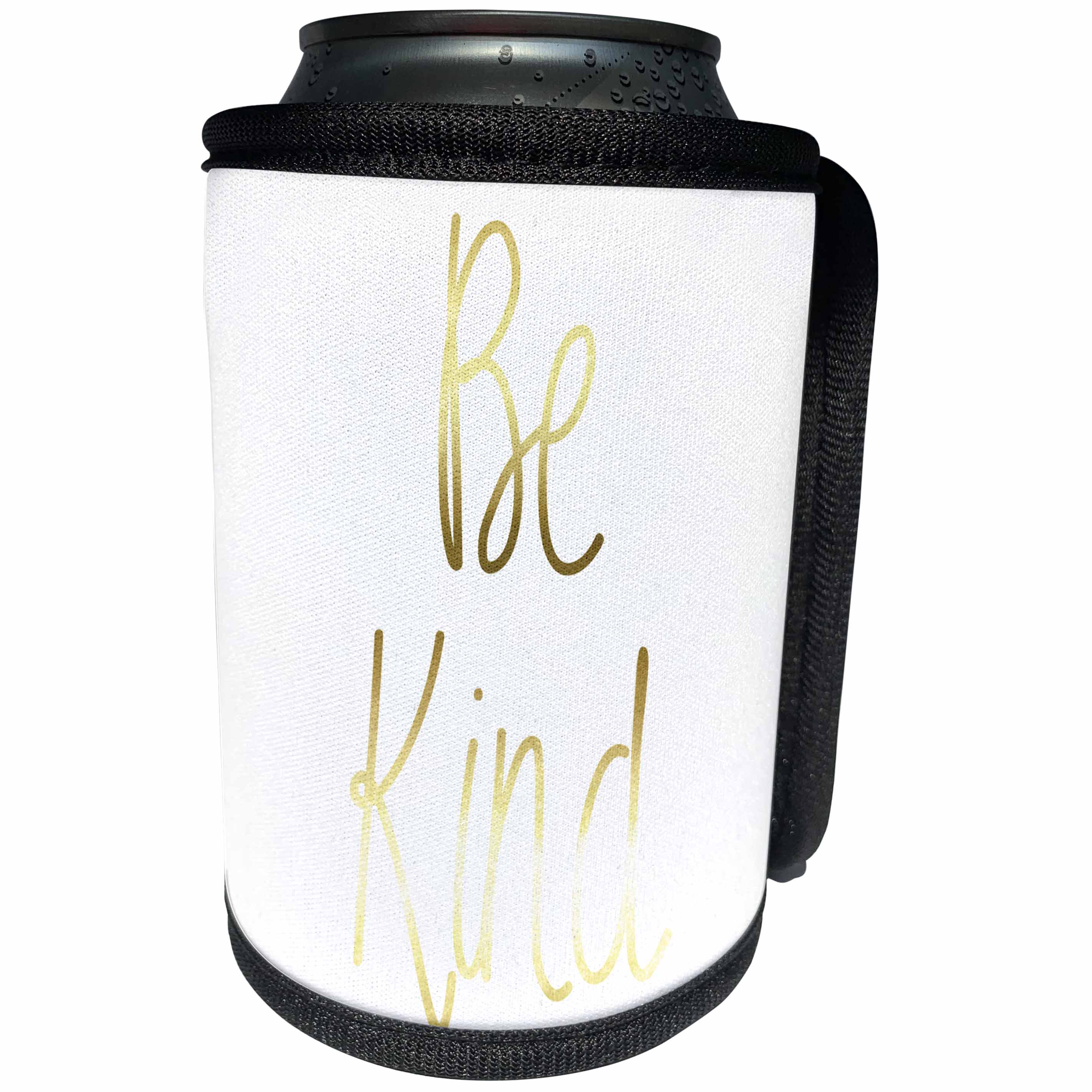 3dRose PS Inspiration - Chic Gold Inspirational Be Kind - Can Cooler Bottle Wrap (cc_265698)