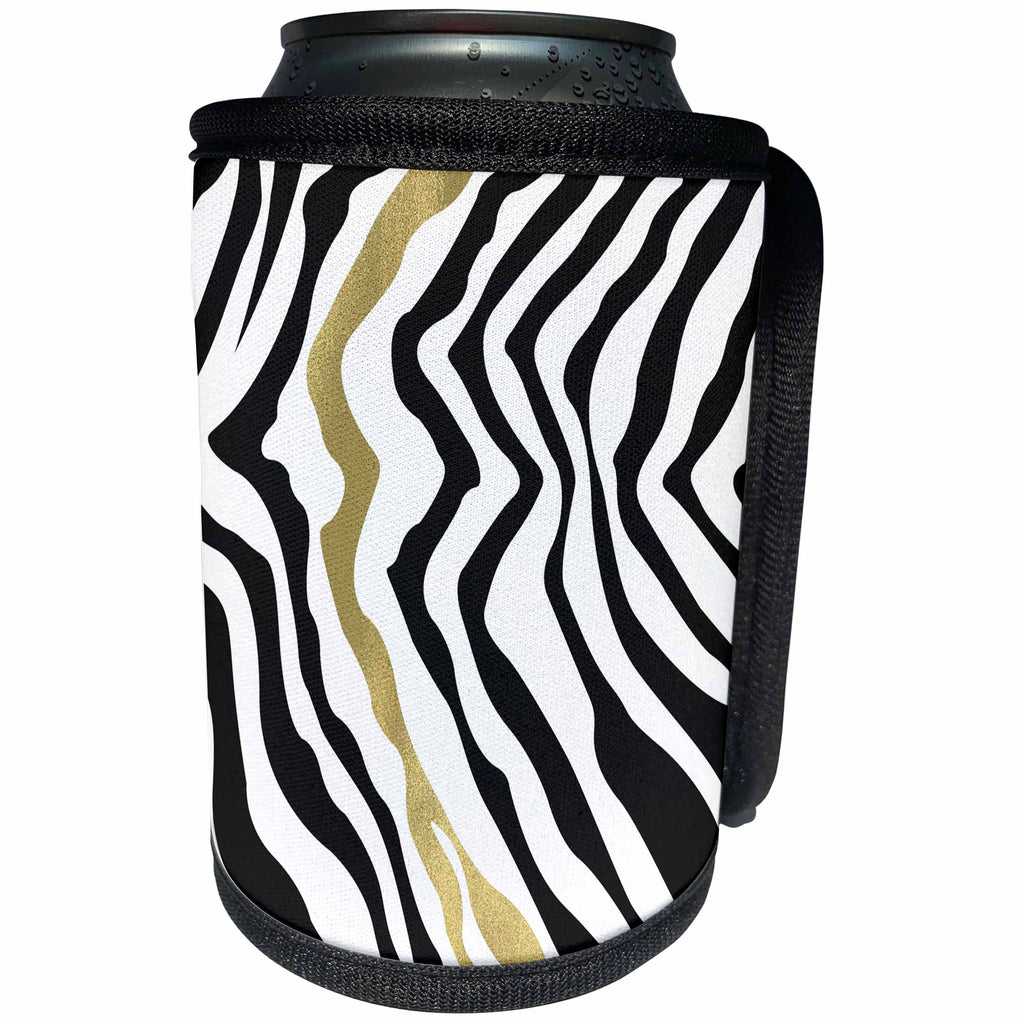 3dRose PS Animal Print - Black Gold Glam Zebra Stripes - Can Cooler Bottle Wrap (cc_265706)