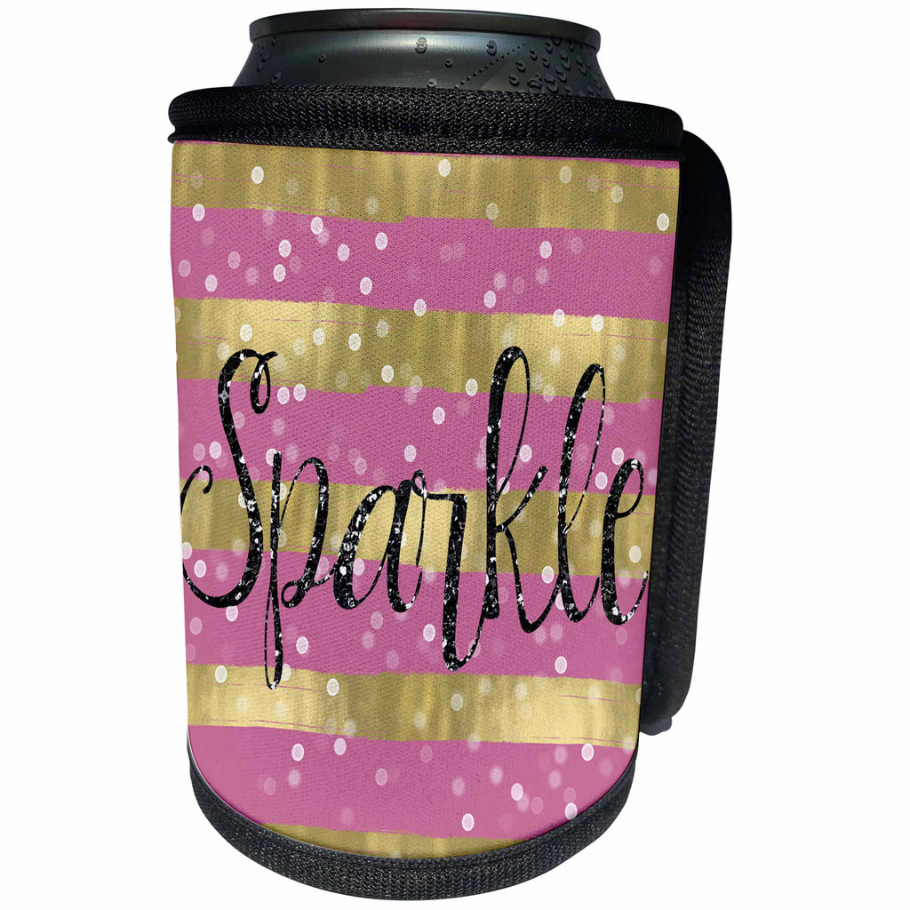 3dRose PS Inspiration - Pink Gold Stripes Confetti Sparkle - Can Cooler Bottle Wrap (cc_265716)