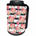 3dRose PS Chic - Black and White Stripes Pink Watercolor Floral - Can Cooler Bottle Wrap (cc_265725)