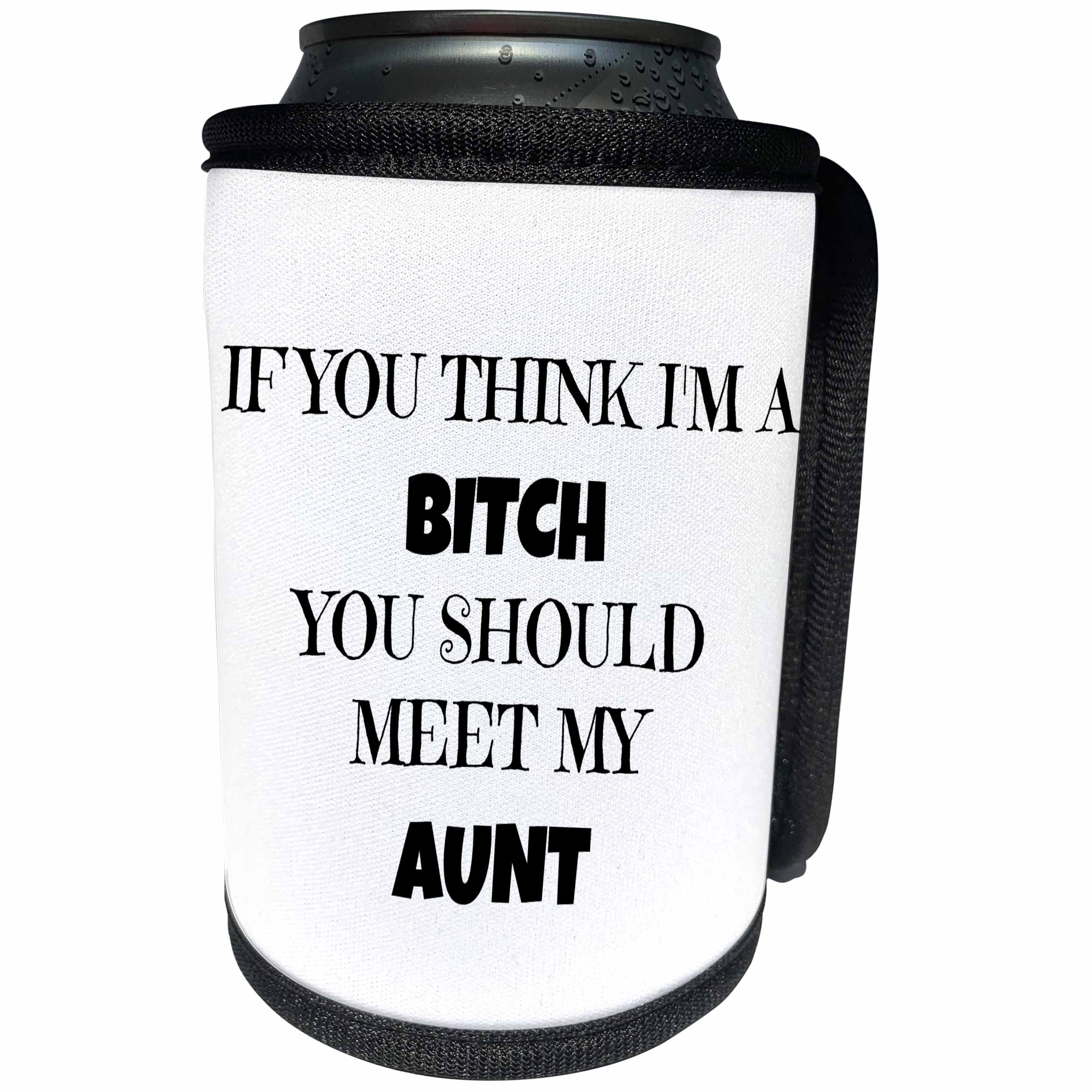 3dRose Xander funny quotes - If you think Im a bitch you should meet my aunt, black lettering - Can Cooler Bottle Wrap (cc_265873)