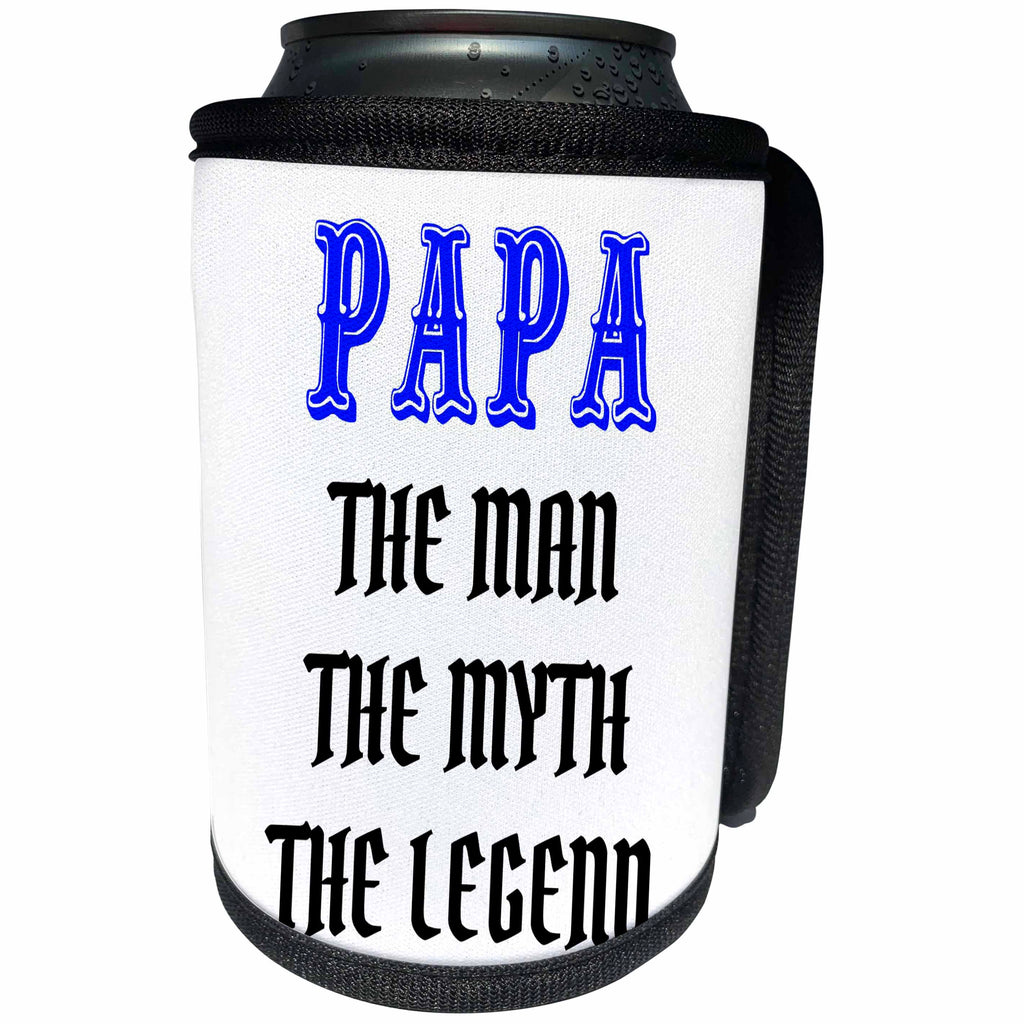 3dRose Xander funny quotes - Papa, the man the myth the legend, blue and black lettering - Can Cooler Bottle Wrap (cc_265875)