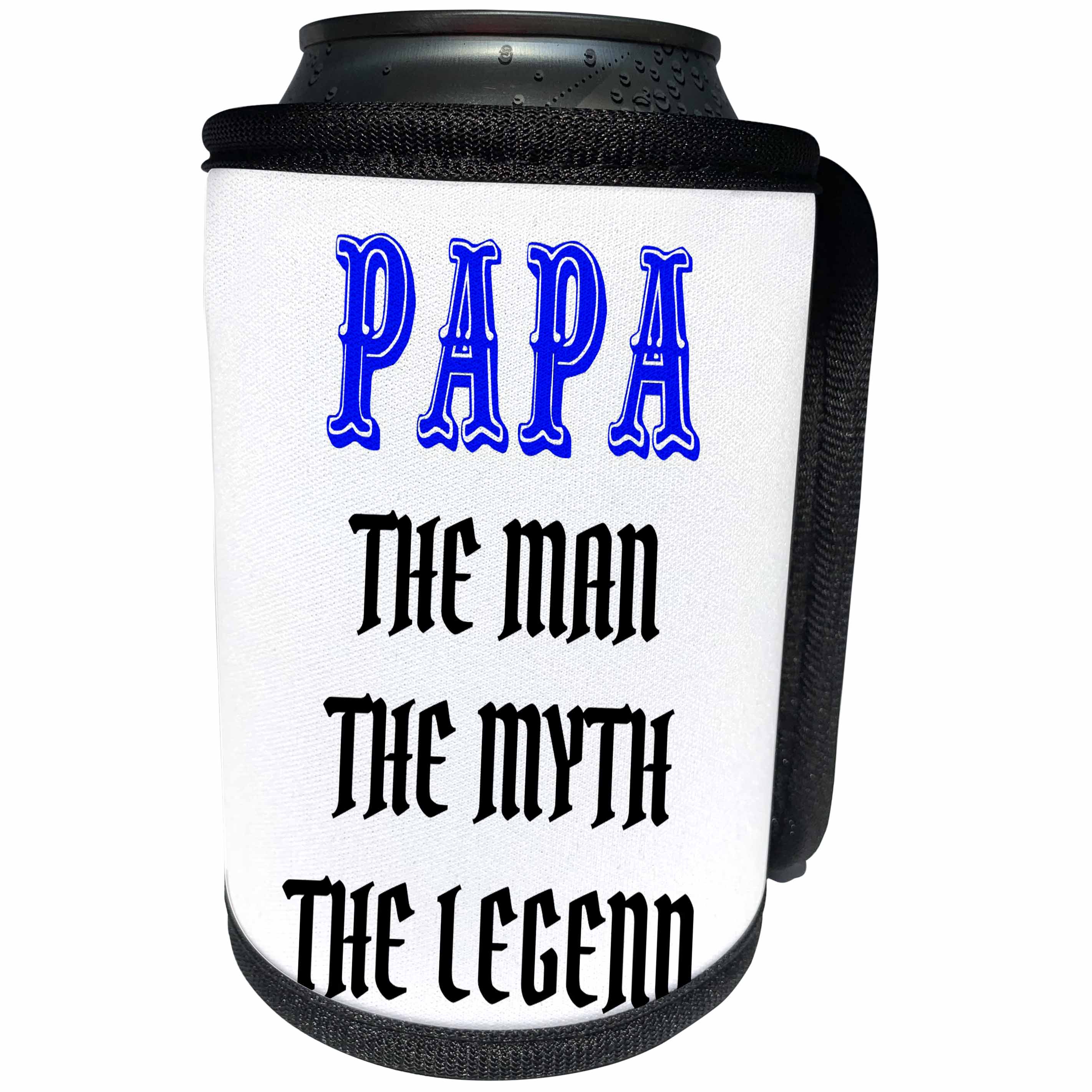 3dRose Xander funny quotes - Papa, the man the myth the legend, blue and black lettering - Can Cooler Bottle Wrap (cc_265875)