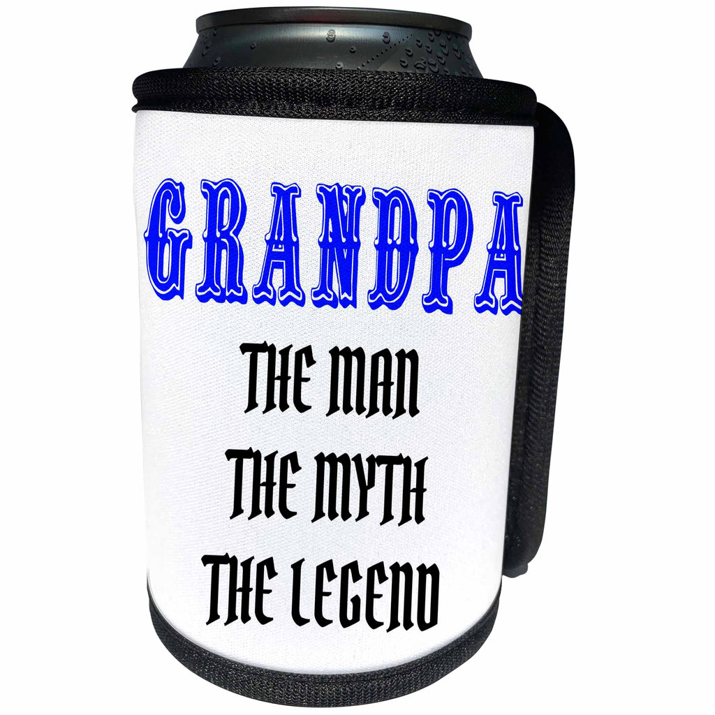 3dRose Xander funny quotes - Grandpa, the man the myth the legend, blue and black lettering - Can Cooler Bottle Wrap (cc_265878)