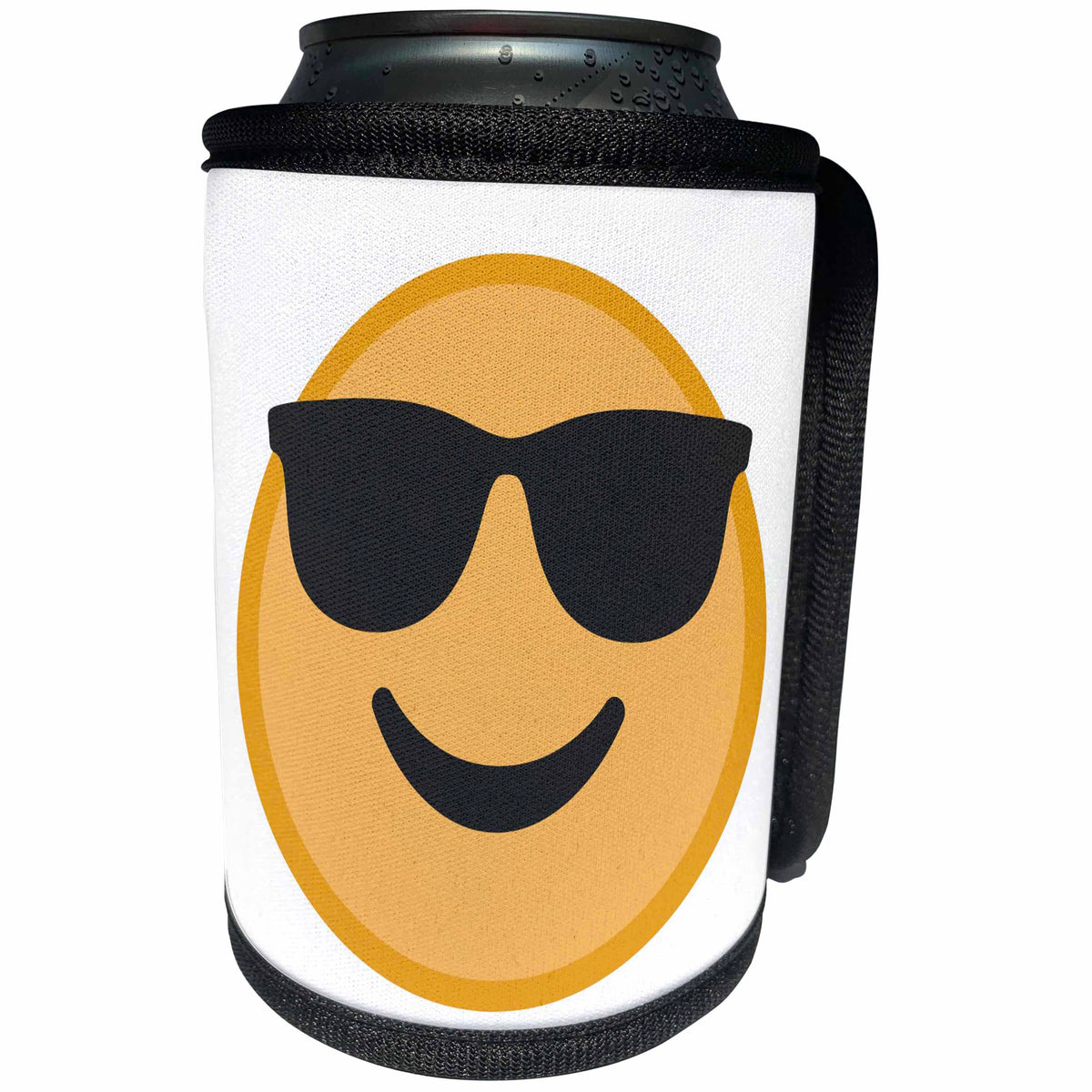 3dRose Happy sunglasses, picture of happy smile on a white... - Can Cooler Bottle Wrap (cc_265893)