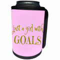 3dRose Xander inspirational quotes - Just a girl with goals, gold letters on a pink background - Can Cooler Bottle Wrap (cc_265904)