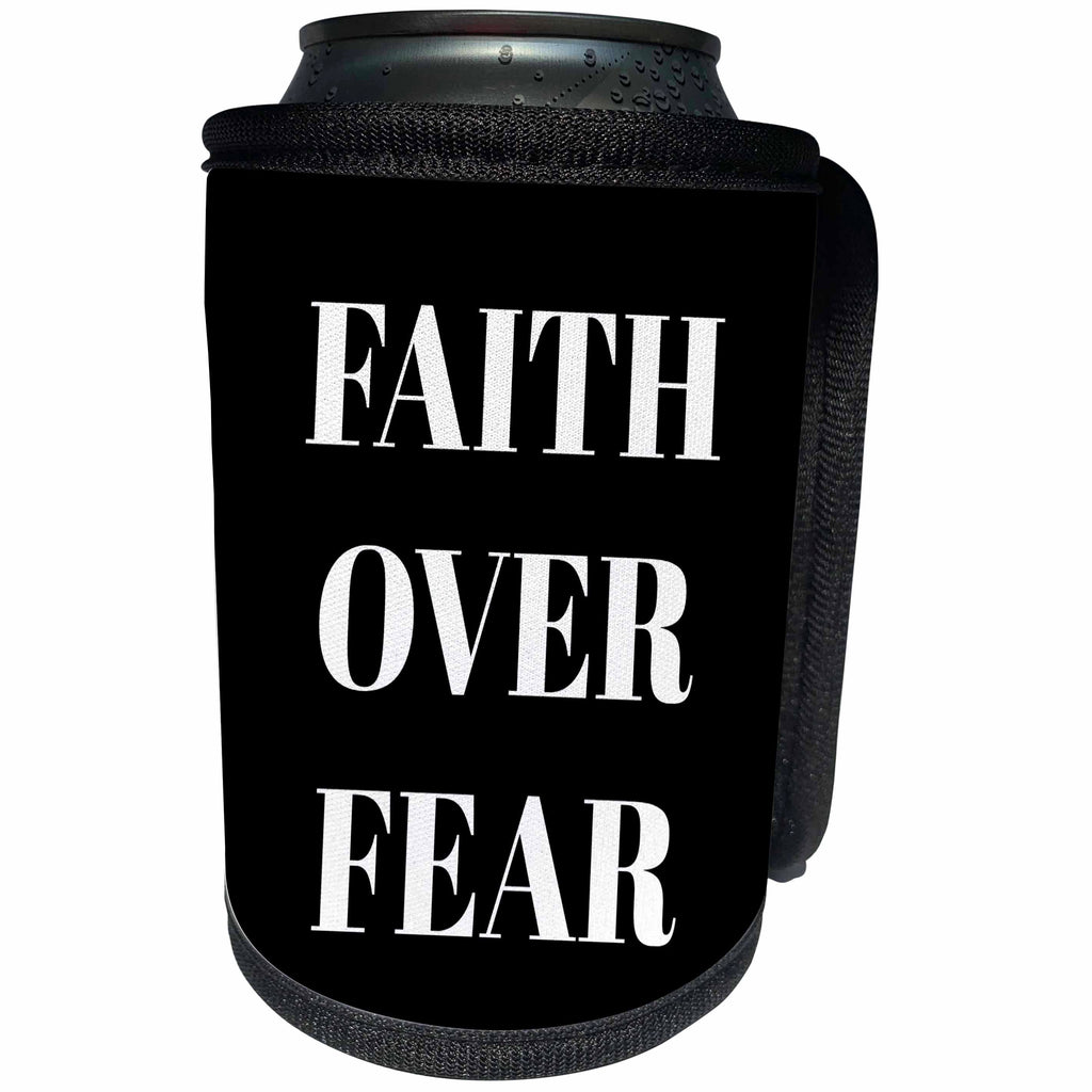 3dRose Xander inspirational quotes - Faith over fear, white letters on a black background - Can Cooler Bottle Wrap (cc_265910)