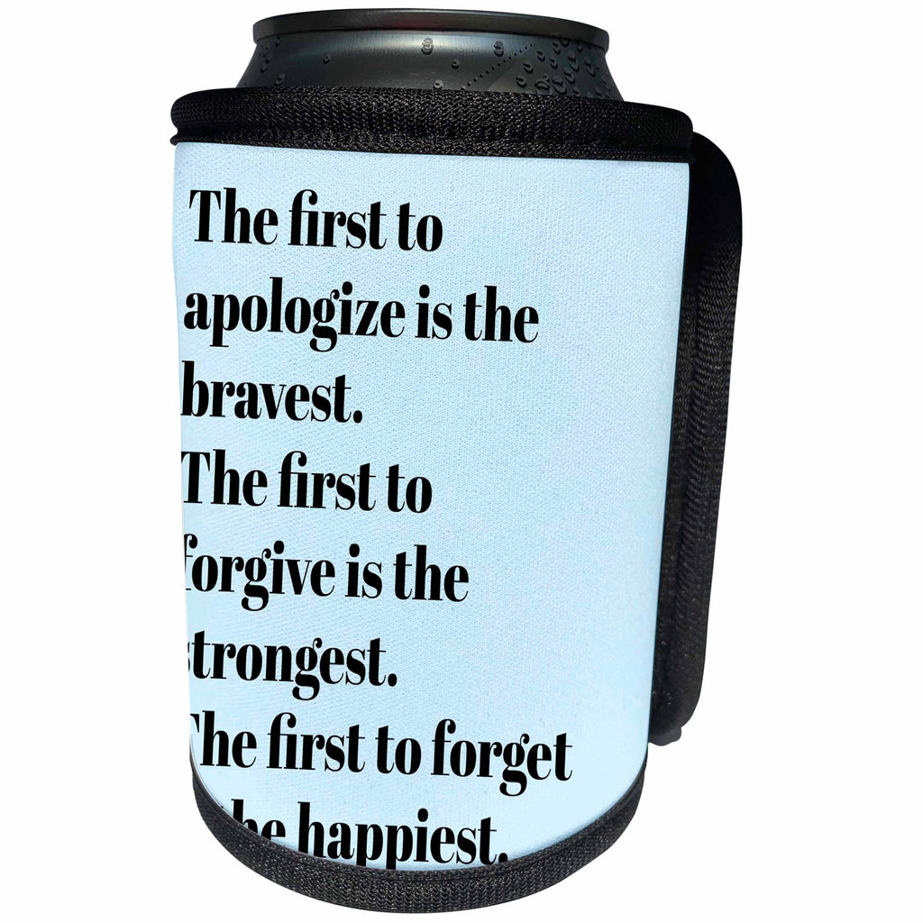 3dRose Xander inspirational quotes - Apologize, forgive, forget, black lettering on a blue background - Can Cooler Bottle Wrap (cc_265915)