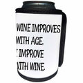 3dRose Xander funny quotes - Wine improves with age, I improve with wine, black letters - Can Cooler Bottle Wrap (cc_265921)