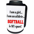 3dRose Xander inspirational quotes - I am a girl, I am an athlete, softball is my sport, black red letters - Can Cooler Bottle Wrap (cc_265926)