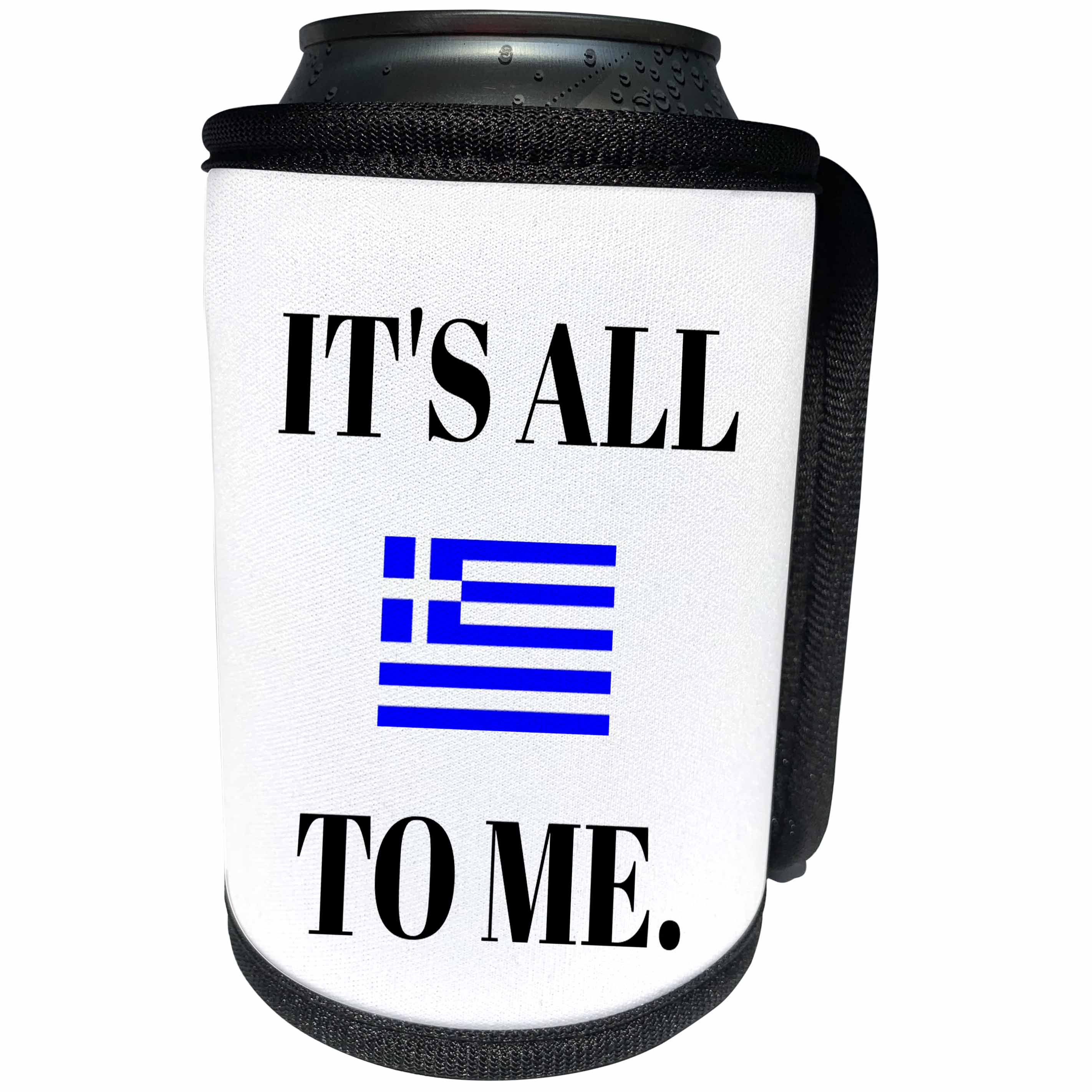 3dRose Xander funny quotes - Its all Greek to me, black letters and picture of Greek flag - Can Cooler Bottle Wrap (cc_265949)