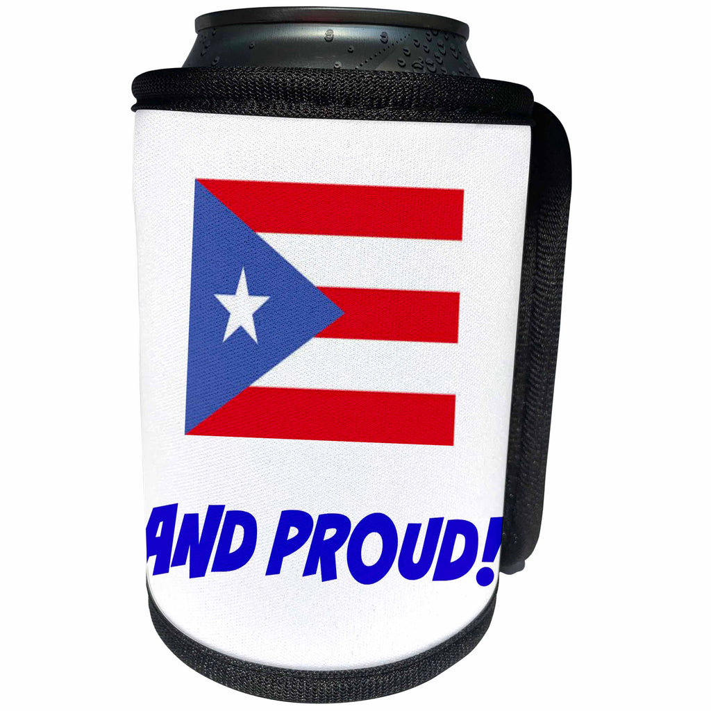 3dRose Xander inspirational quotes - Puerto Rican and proud, picture of Puerto Rican flag - Can Cooler Bottle Wrap (cc_265950)
