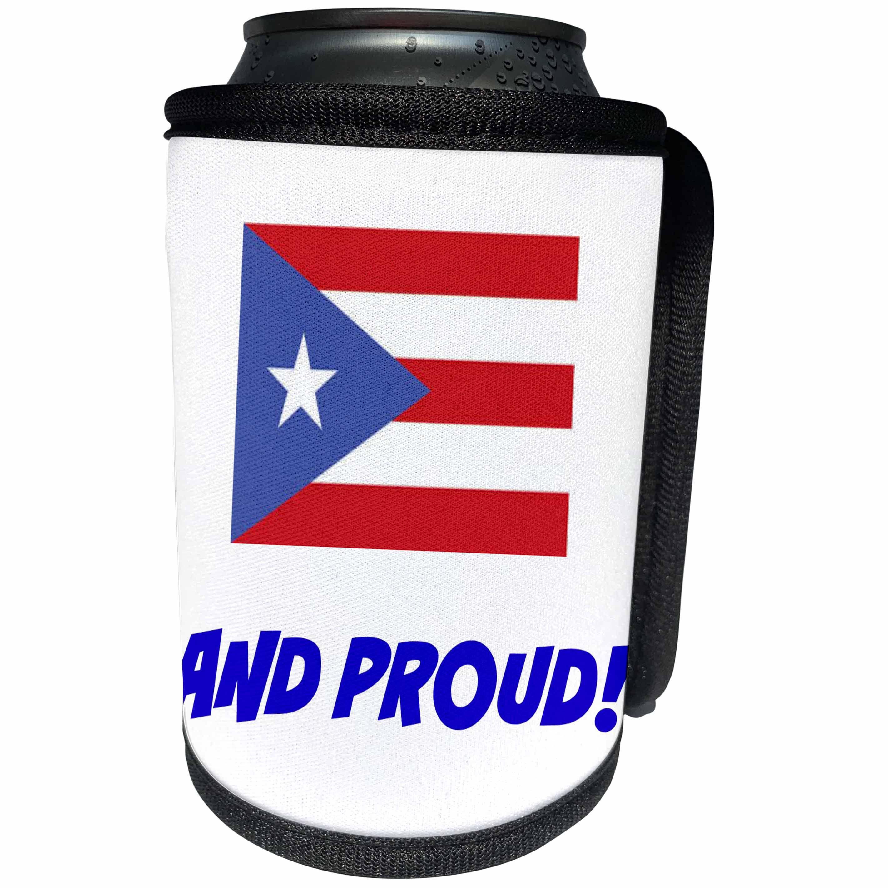 3dRose Xander inspirational quotes - Puerto Rican and proud, picture of Puerto Rican flag - Can Cooler Bottle Wrap (cc_265950)