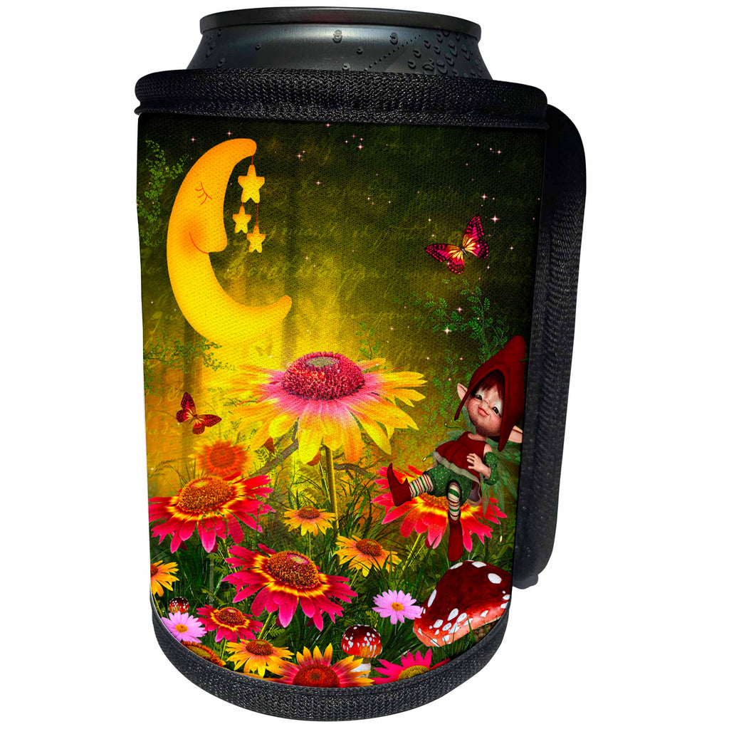 3dRose Flowers - Beautiful Sunflowers and Crescent Yellow Fun Moon - Can Cooler Bottle Wrap (cc_265960)