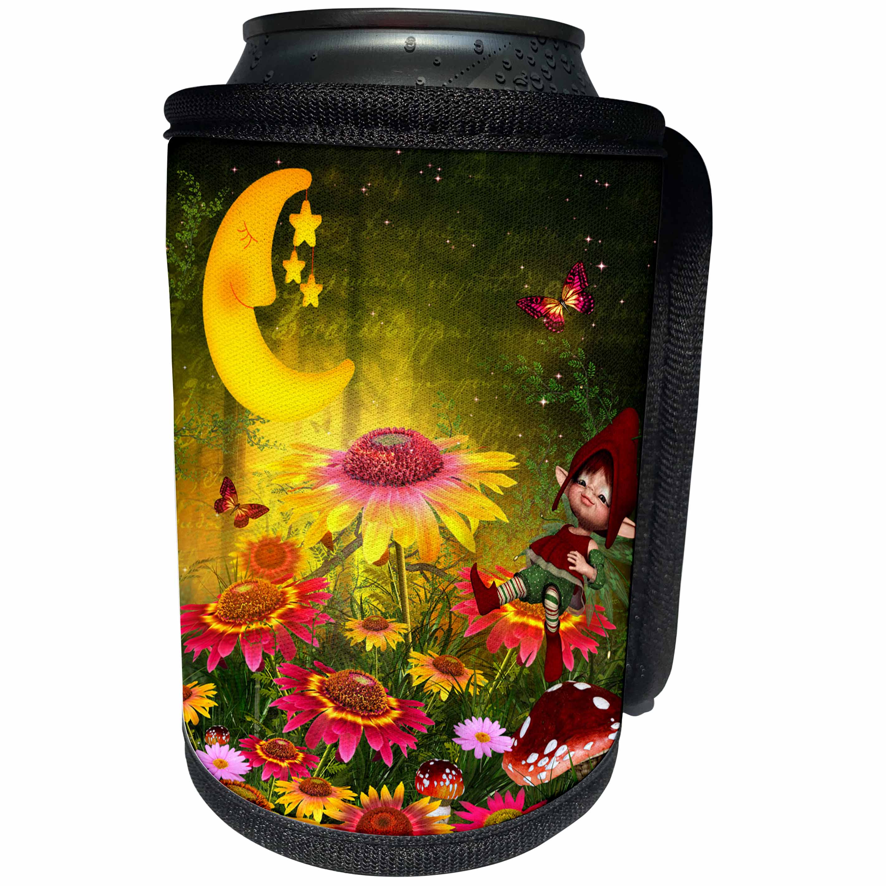 3dRose Flowers - Beautiful Sunflowers and Crescent Yellow Fun Moon - Can Cooler Bottle Wrap (cc_265960)