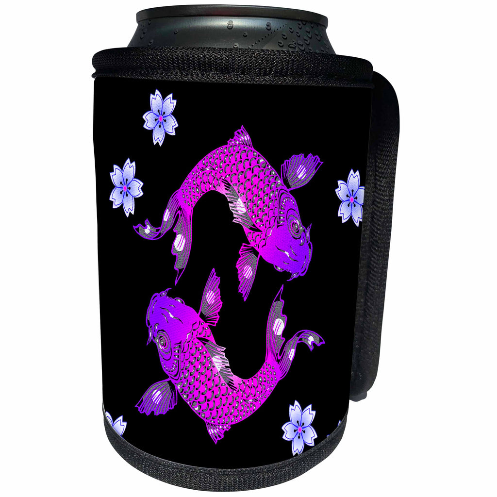 3dRose Ocean Art - Bright and beautiful Japanese Koi fish and Florals - Can Cooler Bottle Wrap (cc_265963)