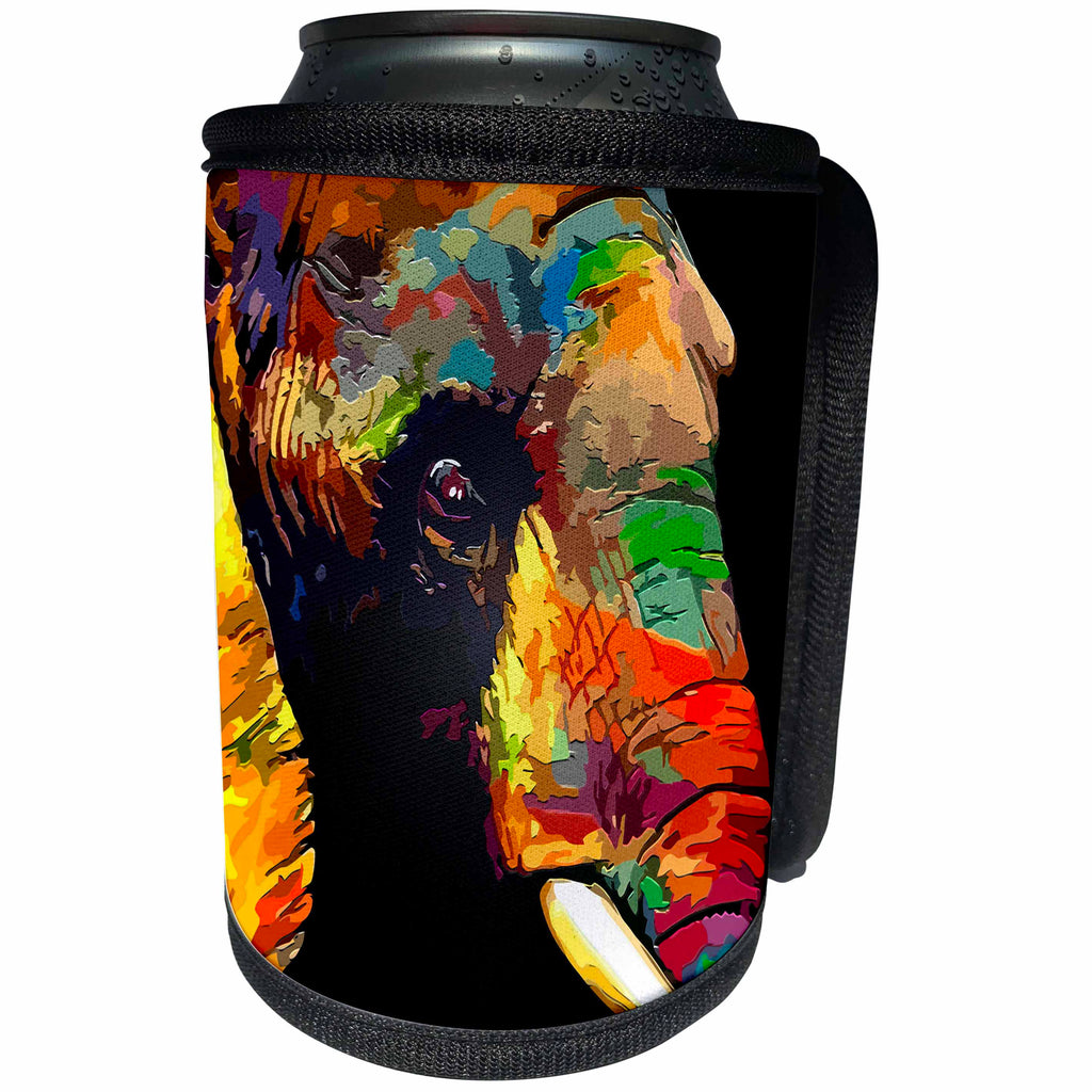 3dRose Elephants - Abstract elephant art with beautiful natural colors - Can Cooler Bottle Wrap (cc_265968)