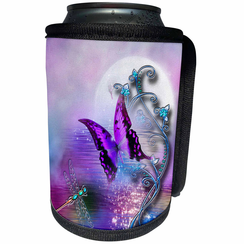 3dRose Fantasy - Butterfly Dragonfly, and Magical accents - Can Cooler Bottle Wrap (cc_265974)