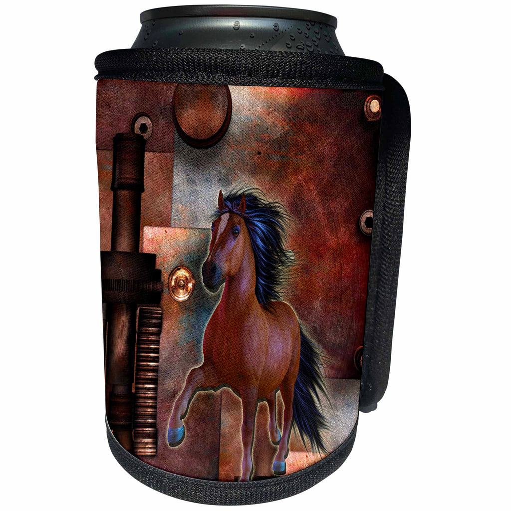 3dRose Horses - Metal grunge background with Stallion Horse Original - Can Cooler Bottle Wrap (cc_265978)