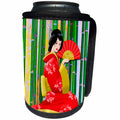 3dRose Ethnic - Geisha Girl with Stripped Background and Umbrella Fan - Can Cooler Bottle Wrap (cc_265979)