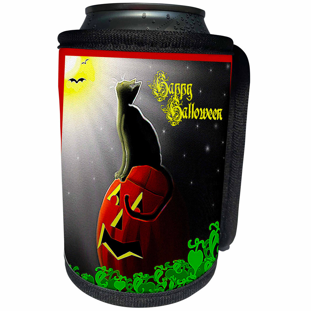 3dRose Dawn Gagnon Photography Halloween Designs - Black Cat Gazing at the moon Halloween design - Can Cooler Bottle Wrap (cc_265986)