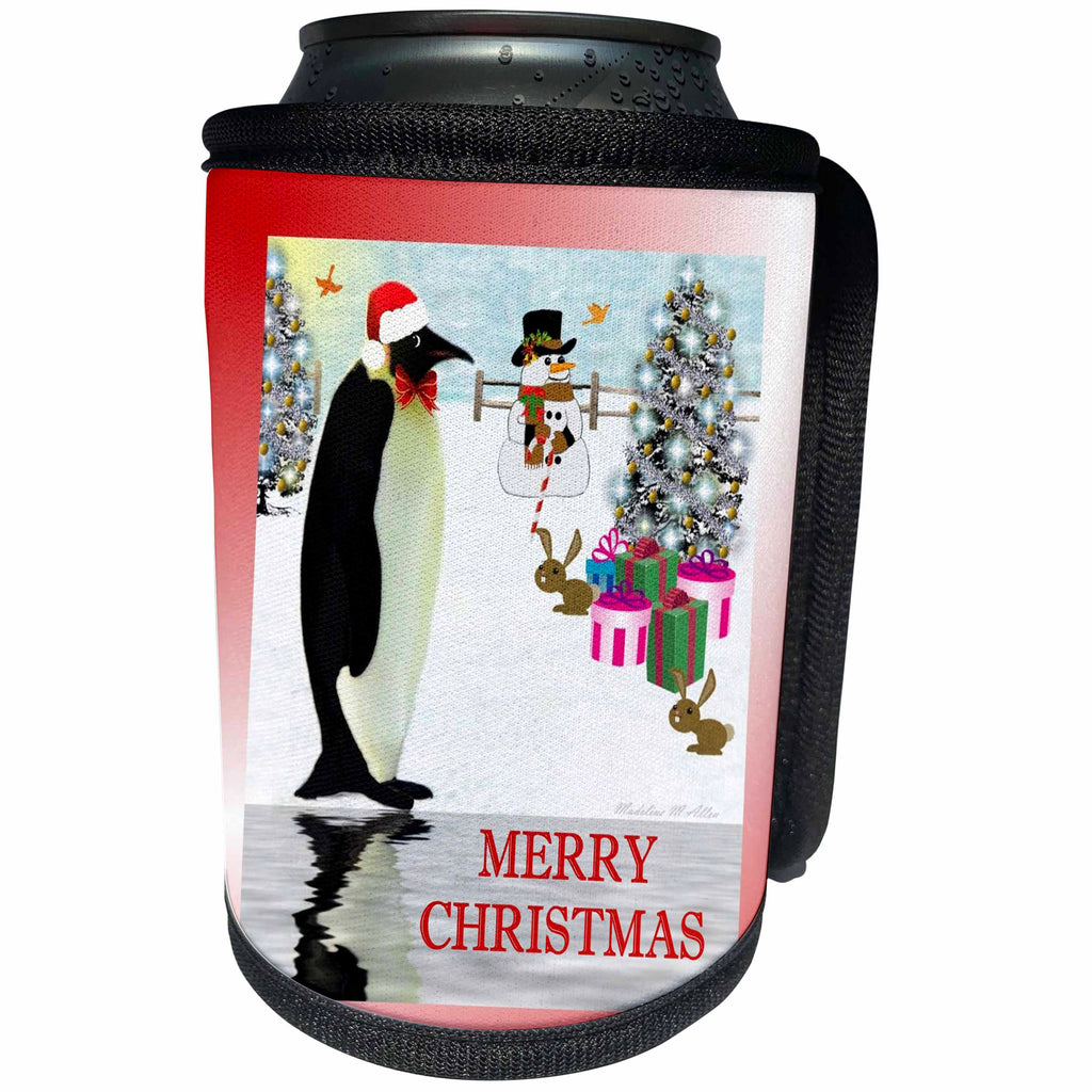 3dRose SmudgeArt All Things Christmas - Emperor Penguin With Snowman Merry Christmas - Can Cooler Bottle Wrap (cc_26599)