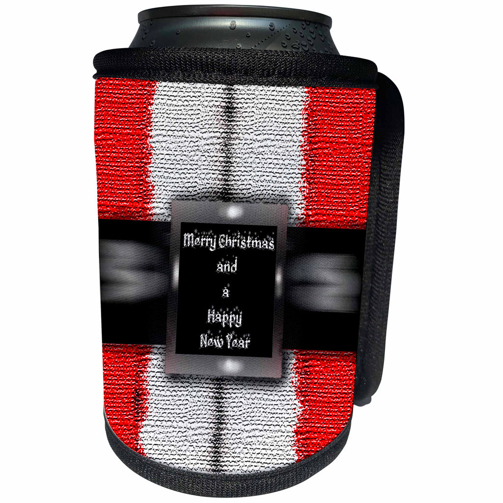 3dRose Dawn Gagnon Photography Holiday Designs - Santa Claus Iconic red suit bearing Merry Christmas greeting - Can Cooler Bottle Wrap (cc_265991)