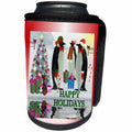 3dRose SmudgeArt All Things Christmas - Emperor Penguins Bearing Gifts Happy Holidays - Can Cooler Bottle Wrap (cc_26600)