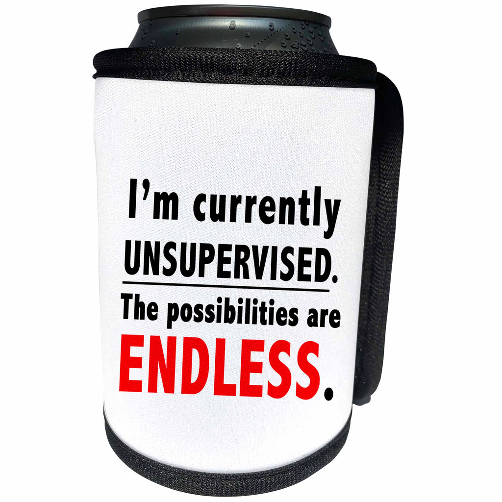 3dRose Tory Anne Collections Quotes - IM CURRENTLY UNSUPERVISED THE POSSIBILITIES ARE ENDLESS - Can Cooler Bottle Wrap (cc_266013)