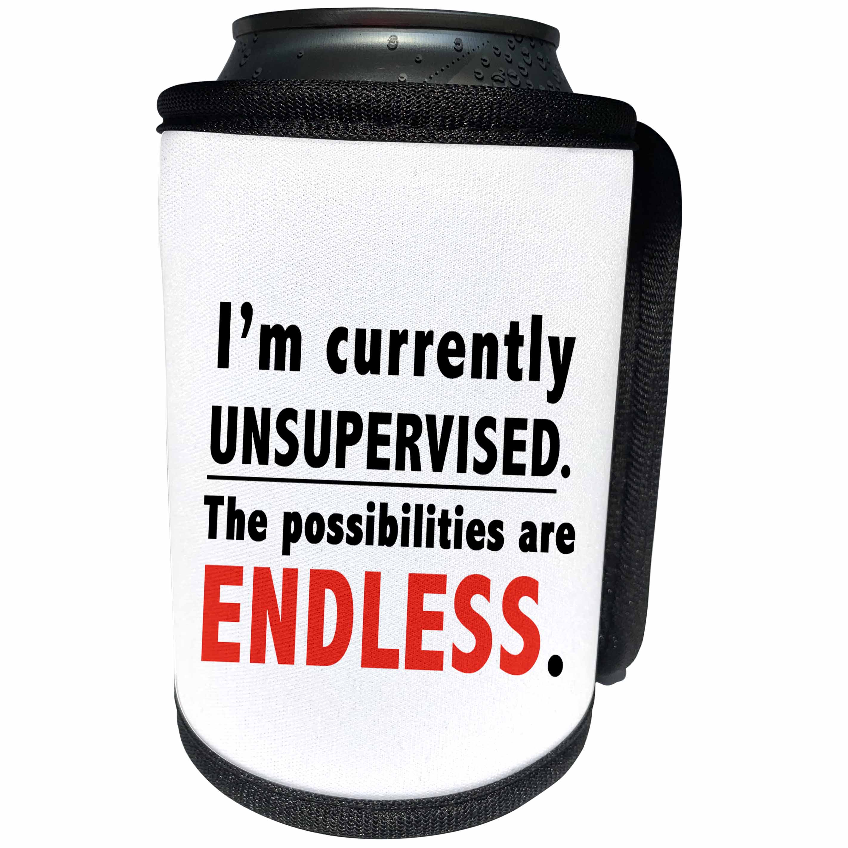 3dRose Tory Anne Collections Quotes - IM CURRENTLY UNSUPERVISED THE POSSIBILITIES ARE ENDLESS - Can Cooler Bottle Wrap (cc_266013)