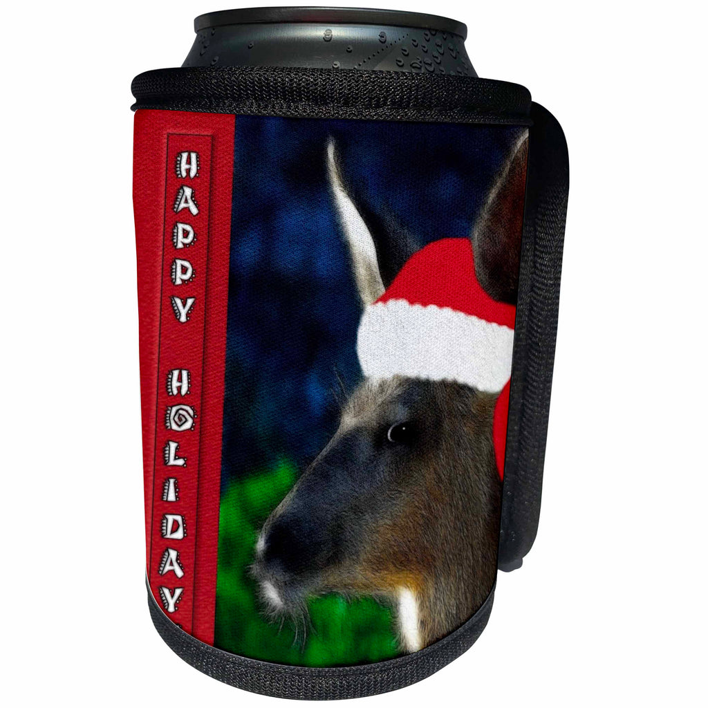 3dRose SmudgeArt All Things Christmas - Deer In A Santa Hat - Can Cooler Bottle Wrap (cc_26613)