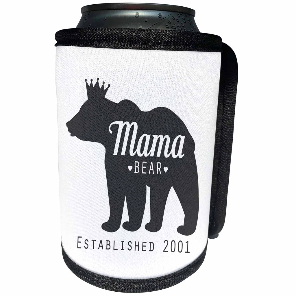 3dRose Janna Salak Designs Text Art - Mama Bear Established 2001 - Can Cooler Bottle Wrap (cc_266138)
