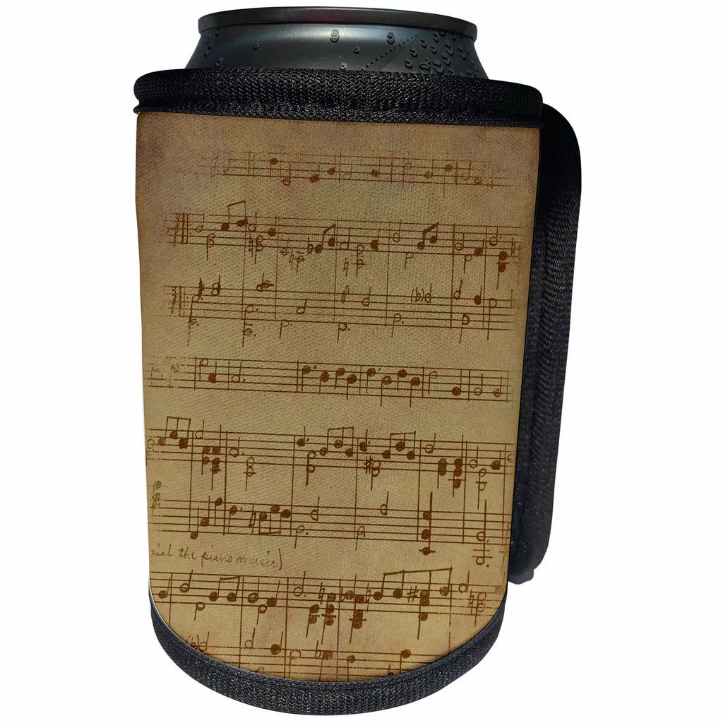 3dRose Sven Herkenrath Music - Vintage Music Sheet Grunge Paper Background - Can Cooler Bottle Wrap (cc_266144)