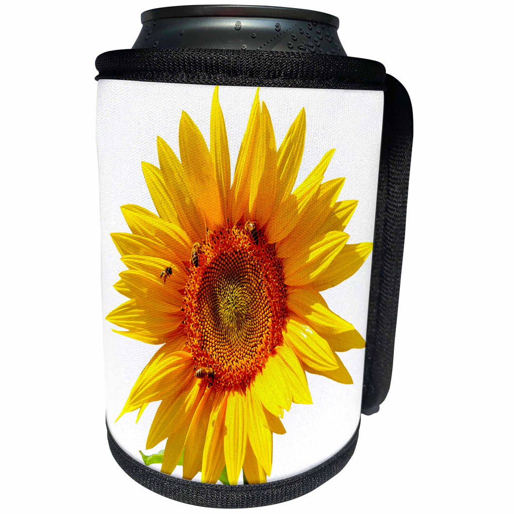 3dRose Sven Herkenrath Nature - A Blossomed Sunflower With Bees Closeup Photography - Can Cooler Bottle Wrap (cc_266146)