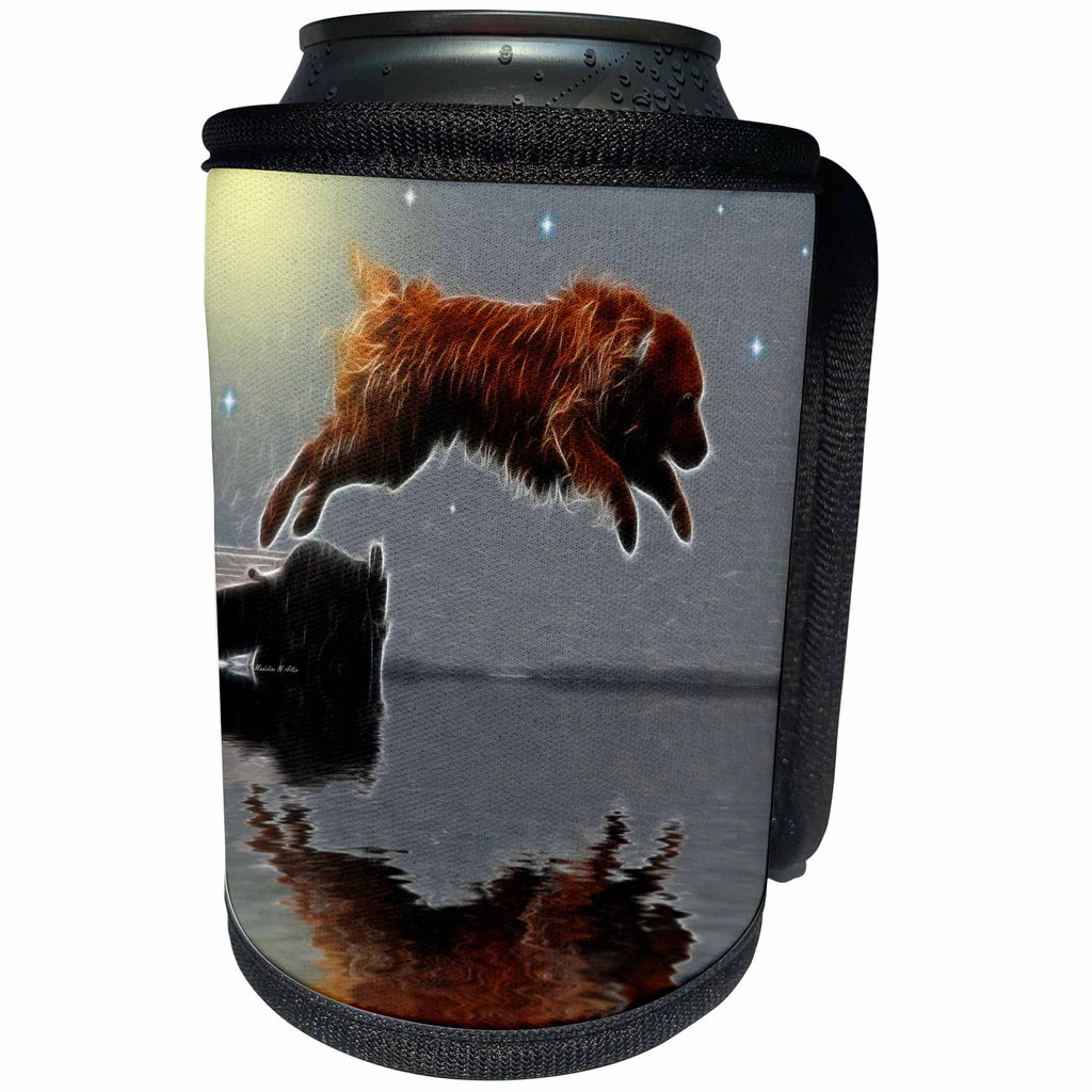 3dRose SmudgeArt Wildlife Designs - Dog Midnight Swim - Can Cooler Bottle Wrap (cc_26615)