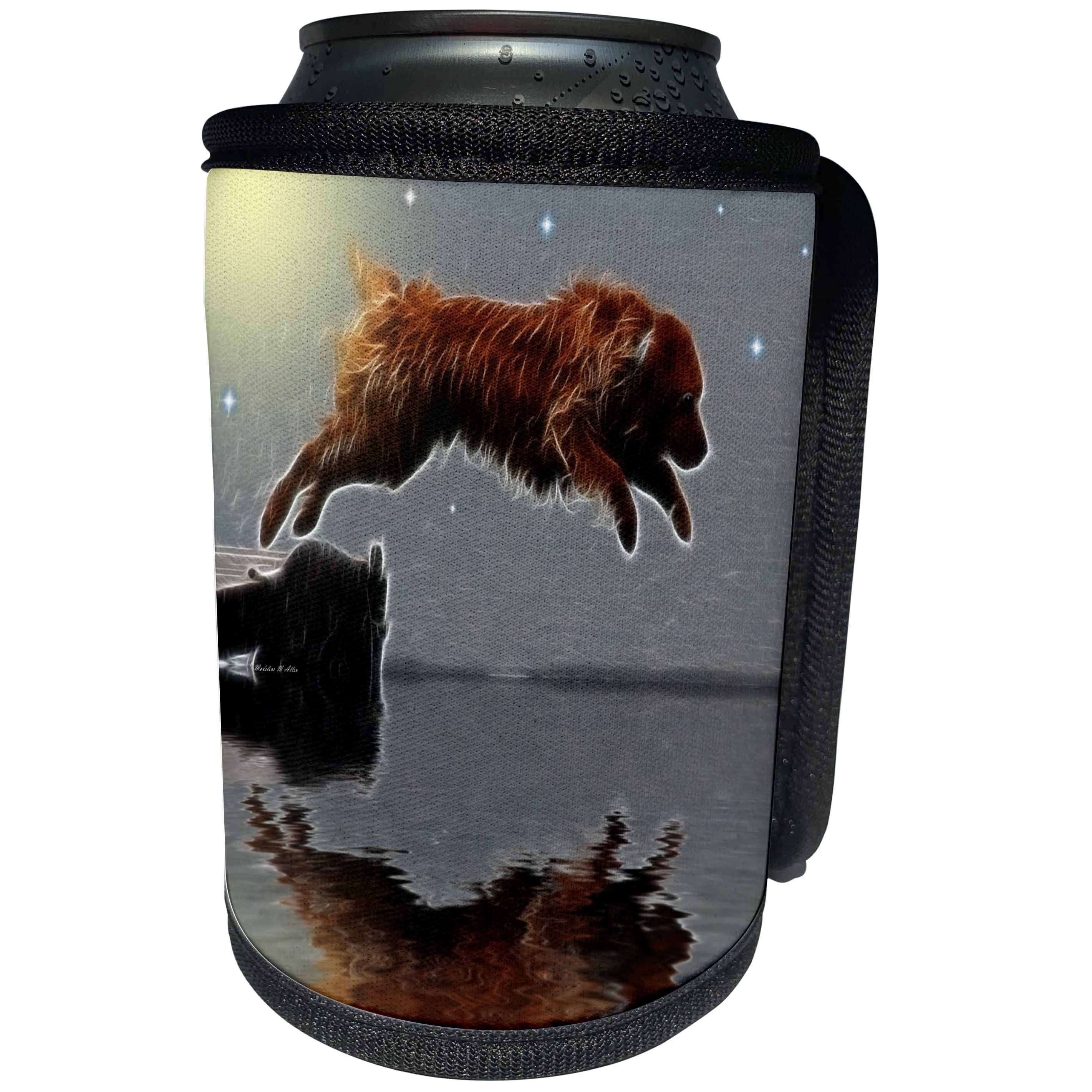 3dRose SmudgeArt Wildlife Designs - Dog Midnight Swim - Can Cooler Bottle Wrap (cc_26615)
