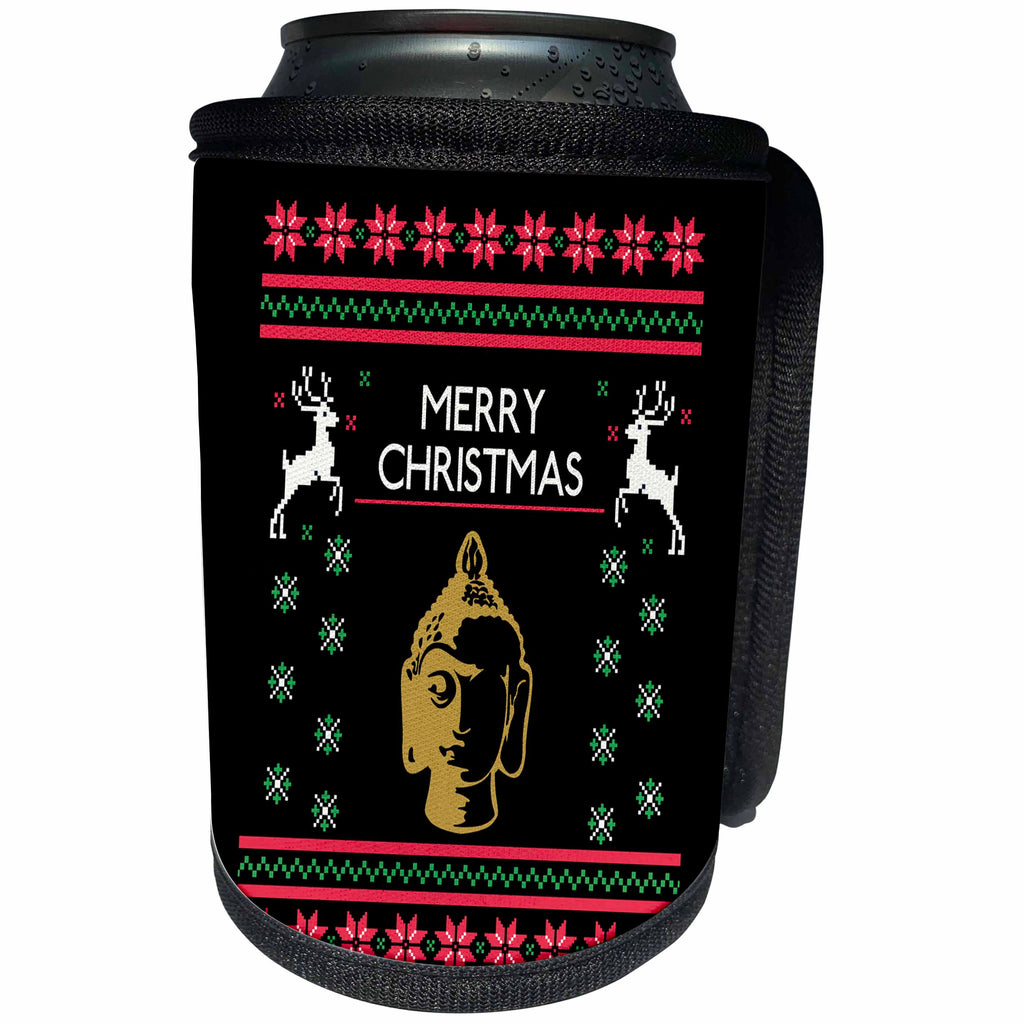 3dRose Sven Herkenrath Christmas - Buddha Symbol Yoga with Xmas Merry Christmas Deer - Can Cooler Bottle Wrap (cc_266159)