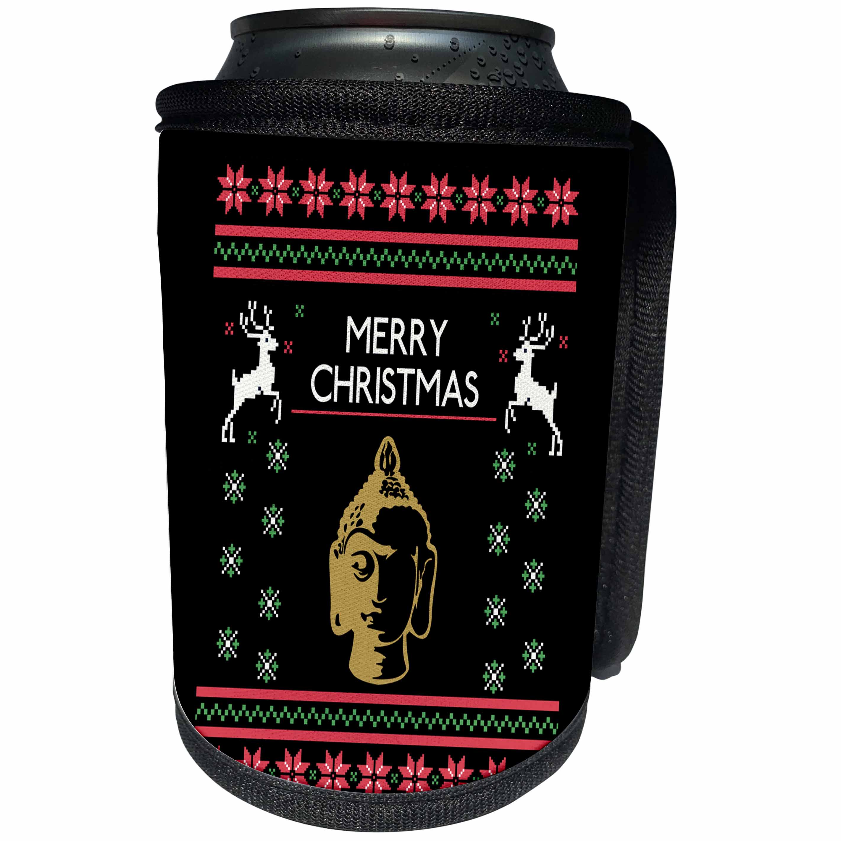 3dRose Sven Herkenrath Christmas - Buddha Symbol Yoga with Xmas Merry Christmas Deer - Can Cooler Bottle Wrap (cc_266159)