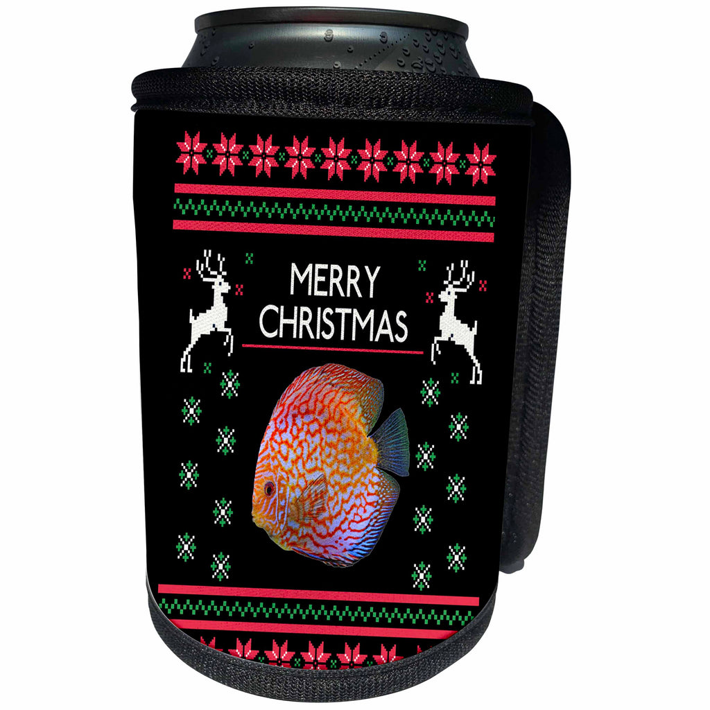 3dRose Sven Herkenrath Christmas - Merry Christmas Xmas and Snowflake with Discus Fish - Can Cooler Bottle Wrap (cc_266162)