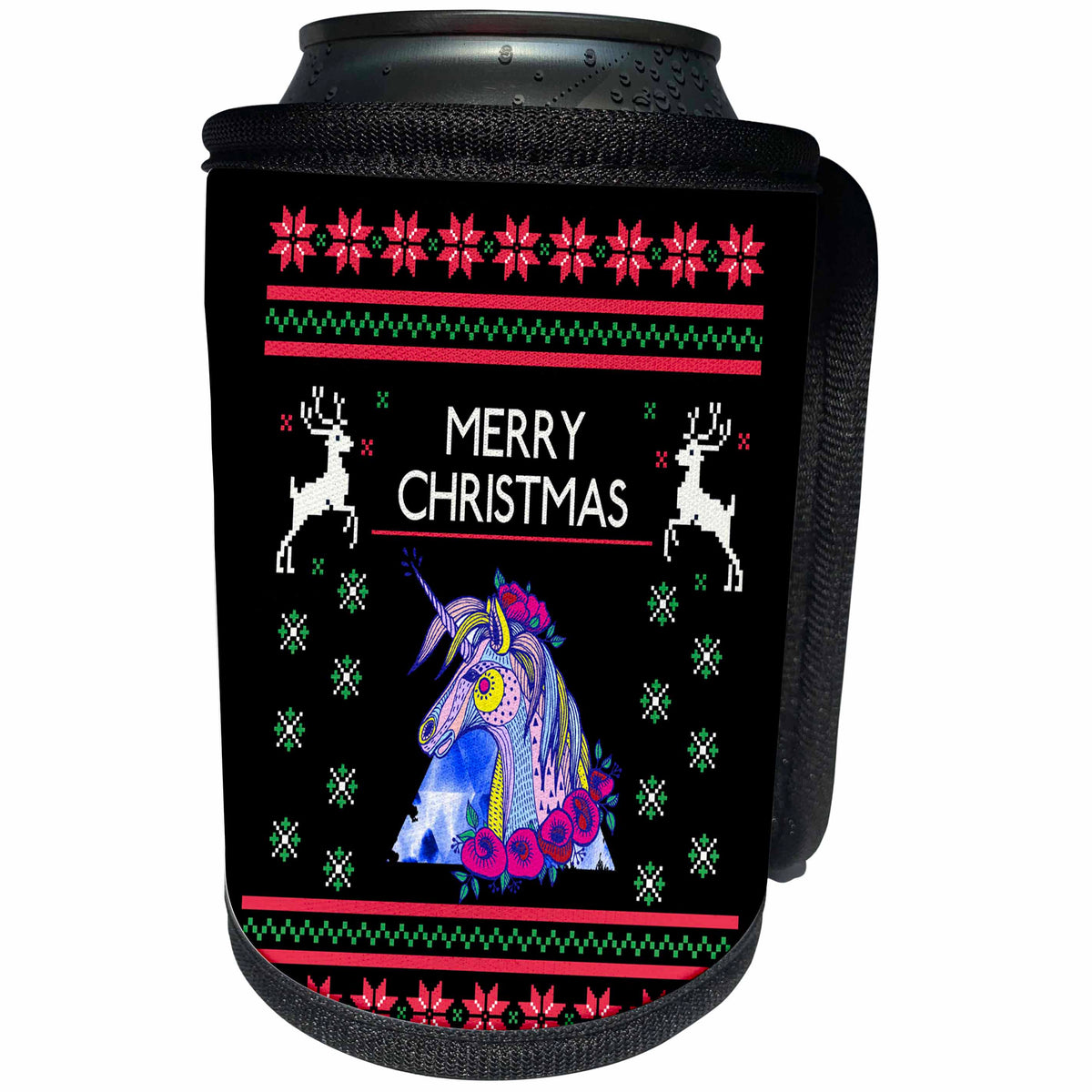3dRose Sven Herkenrath Christmas - Fantasy Unicorn Horse with Deer Xmas Merry Christmas - Can Cooler Bottle Wrap (cc_266164)