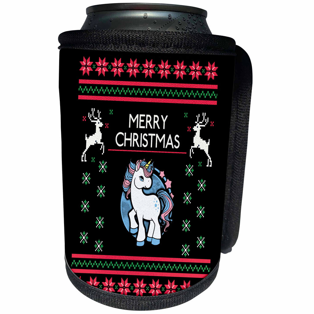 3dRose Sven Herkenrath Christmas - Merry Christmas Xmas with Fantasy Unicorn Horse - Can Cooler Bottle Wrap (cc_266165)