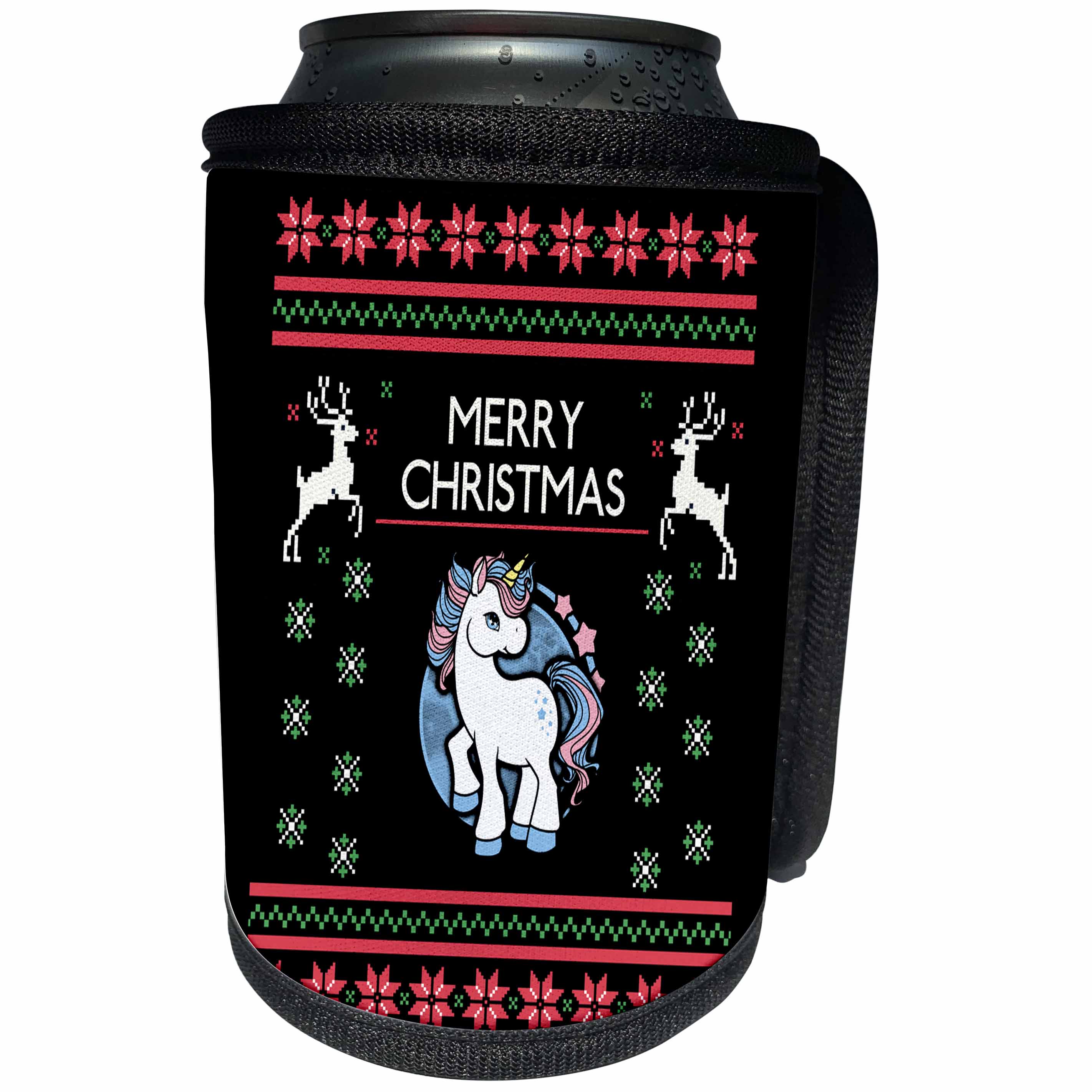 3dRose Sven Herkenrath Christmas - Merry Christmas Xmas with Fantasy Unicorn Horse - Can Cooler Bottle Wrap (cc_266165)